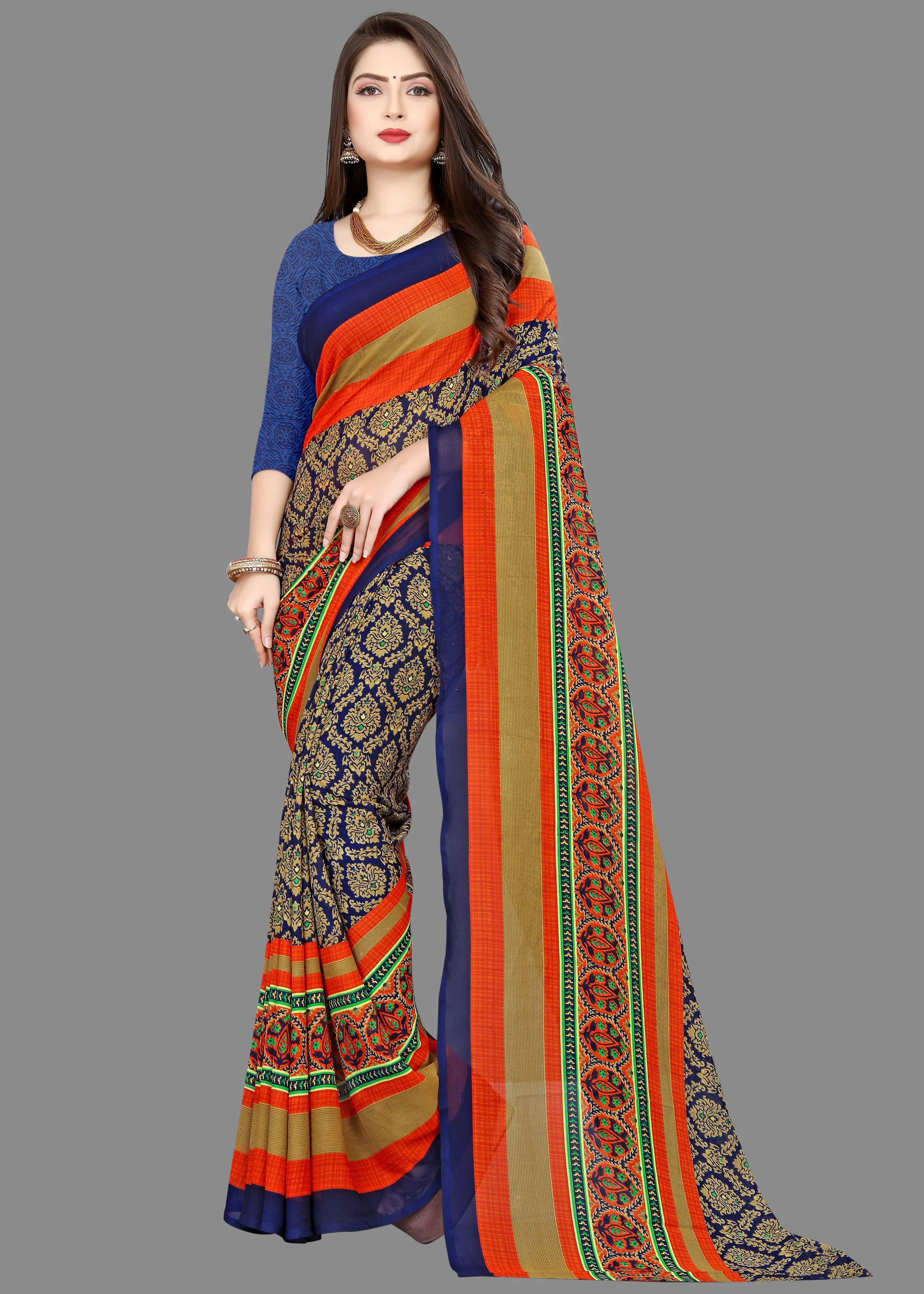     			ANAND SAREES Georgette Printed Regular Saree With Unstitched Blouse Piece ( Blue )