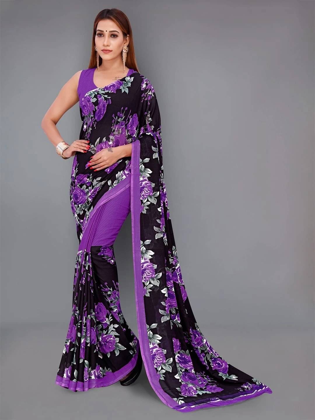 ANAND SAREES Georgette Printed Regular Saree With Unstitched Blouse Piece ( Purple ) ANAND SAREES Georgette Printed Regular Saree With Unstitched Blouse Piece ( Purple )