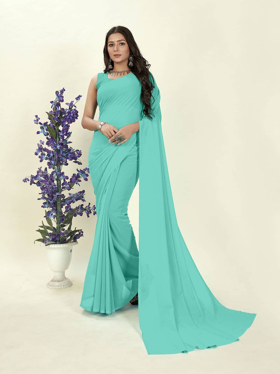 ANAND SAREES Georgette Printed Regular Saree With Unstitched Blouse Piece ( Blue ) ANAND SAREES Georgette Printed Regular Saree With Unstitched Blouse Piece ( Blue )