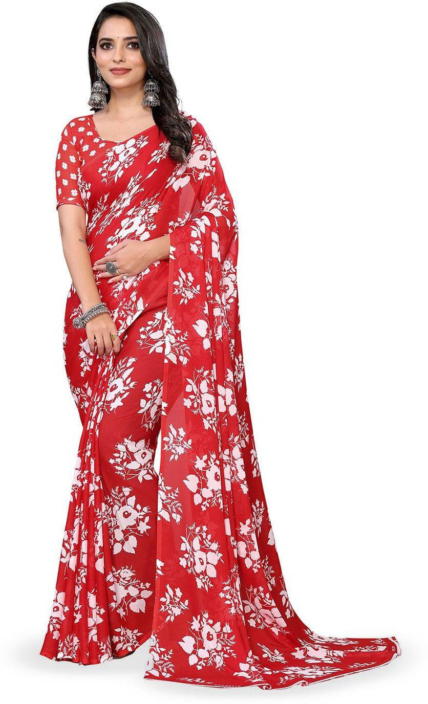 ANAND SAREES Georgette Printed Regular Saree With Unstitched Blouse Piece ( Red ) ANAND SAREES Georgette Printed Regular Saree With Unstitched Blouse Piece ( Red )