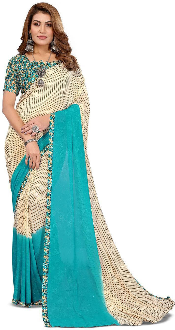 ANAND SAREES Georgette Printed Regular Saree With Unstitched Blouse Piece ( Blue ) ANAND SAREES Georgette Printed Regular Saree With Unstitched Blouse Piece ( Blue )