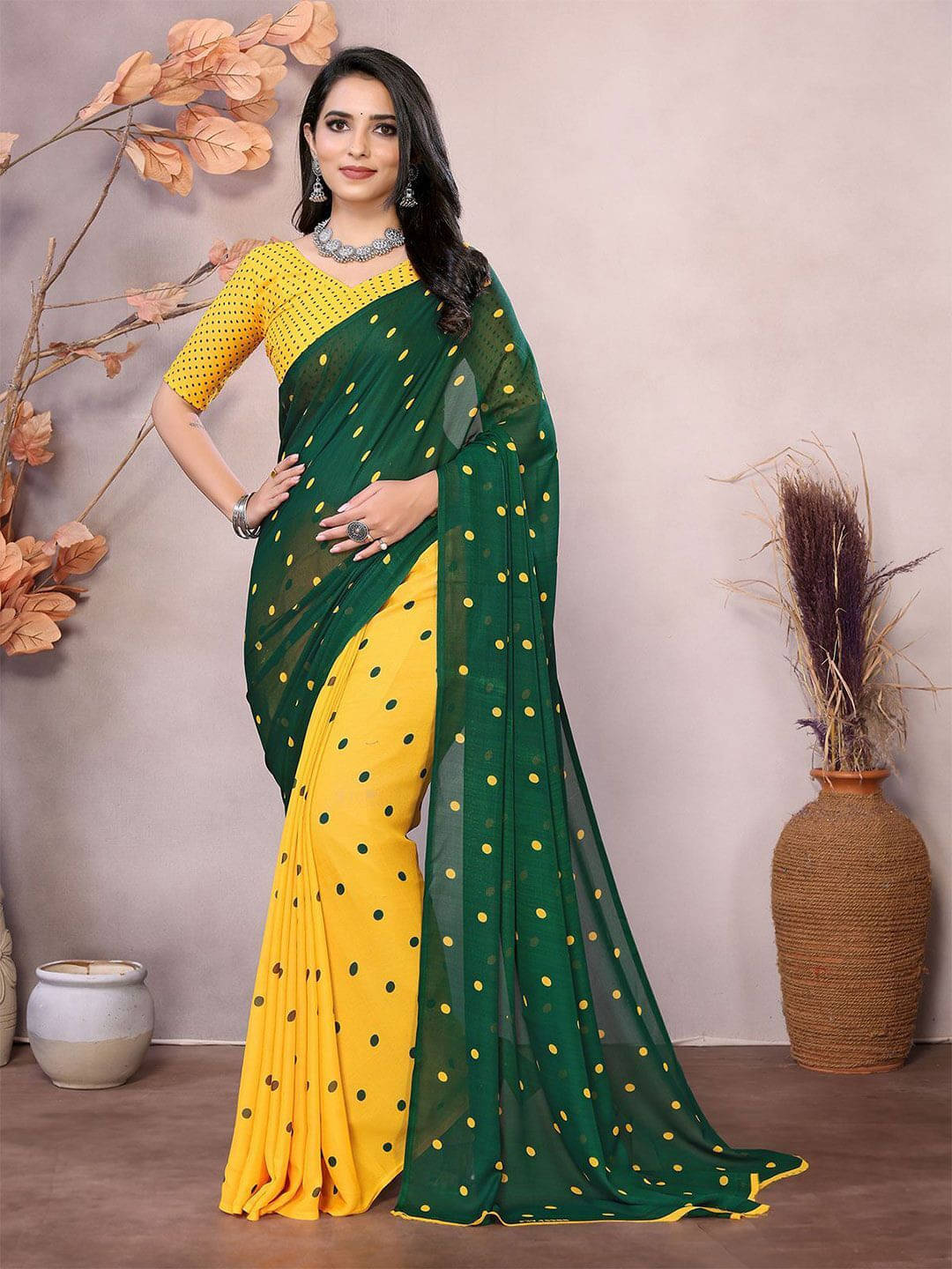     			ANAND SAREES Georgette Printed Regular Saree With Unstitched Blouse Piece ( Green )