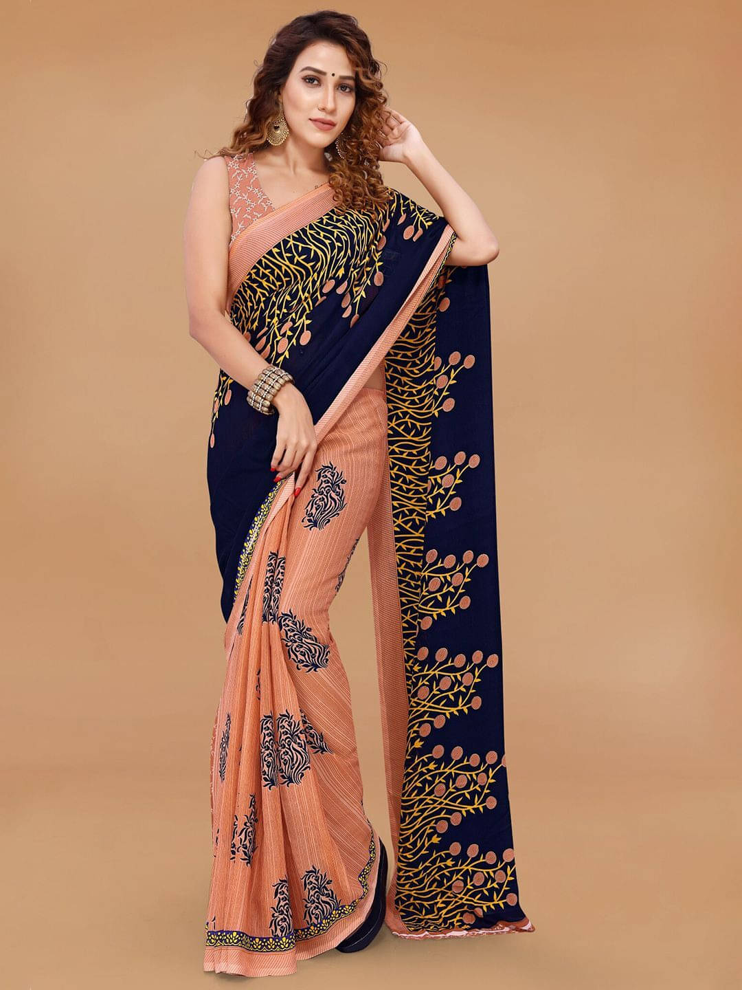     			ANAND SAREES Georgette Printed Regular Saree With Unstitched Blouse Piece ( Blue )