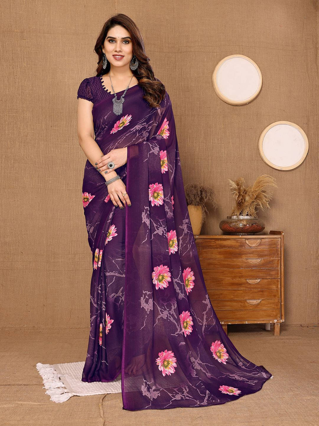     			ANAND SAREES Georgette Printed Regular Saree With Unstitched Blouse Piece ( Purple )