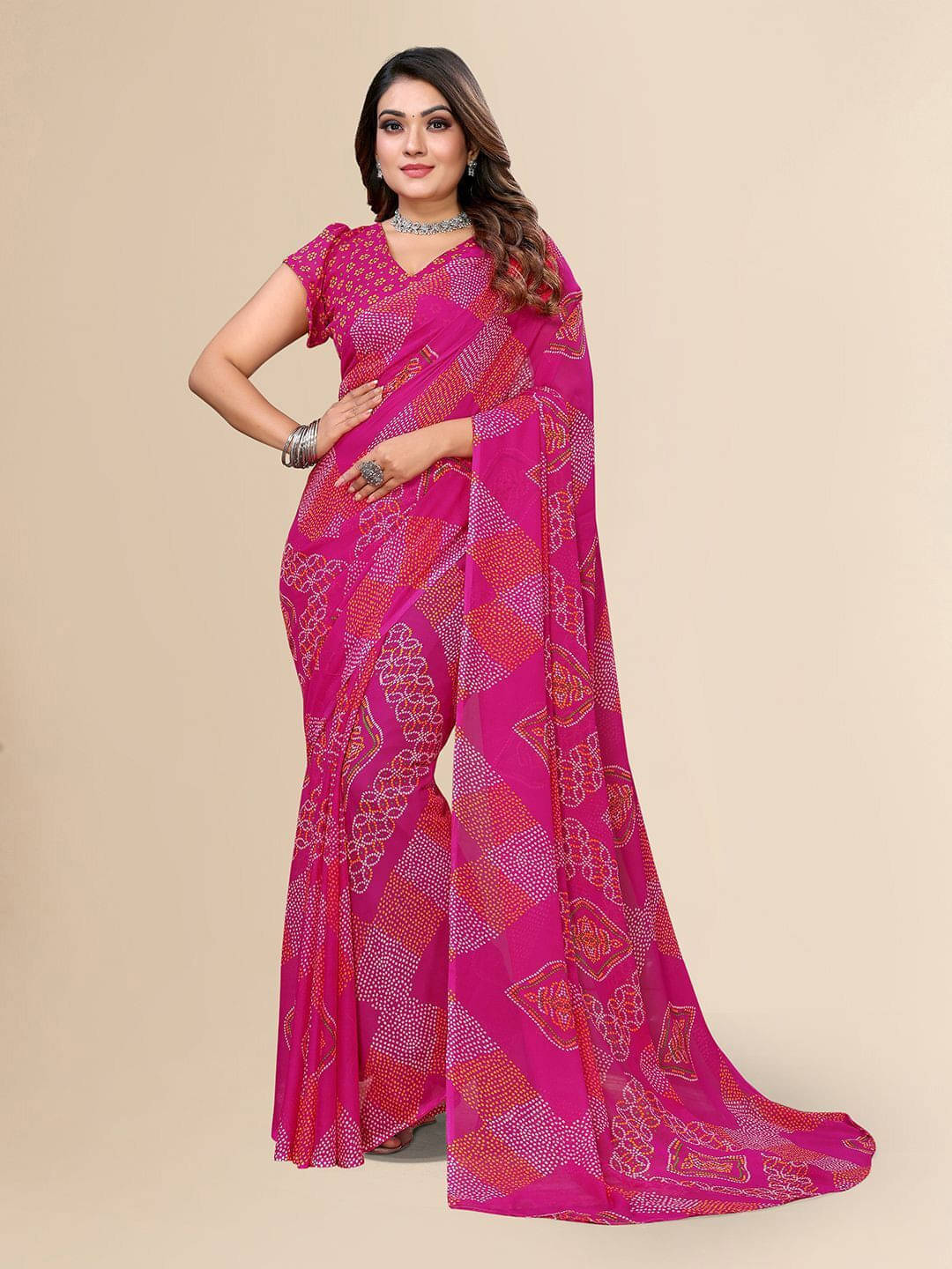 ANAND SAREES Georgette Printed Regular Saree With Unstitched Blouse Piece ( Pink ) ANAND SAREES Georgette Printed Regular Saree With Unstitched Blouse Piece ( Pink )
