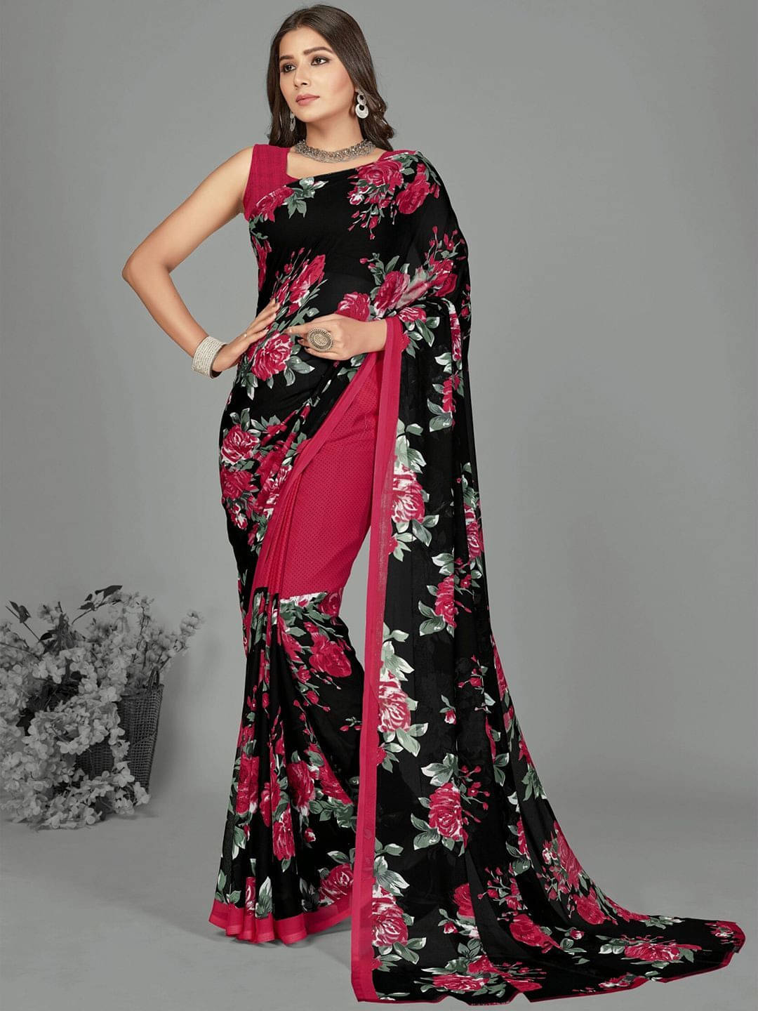 ANAND SAREES Georgette Printed Regular Saree With Unstitched Blouse Piece ( Red ) ANAND SAREES Georgette Printed Regular Saree With Unstitched Blouse Piece ( Red )