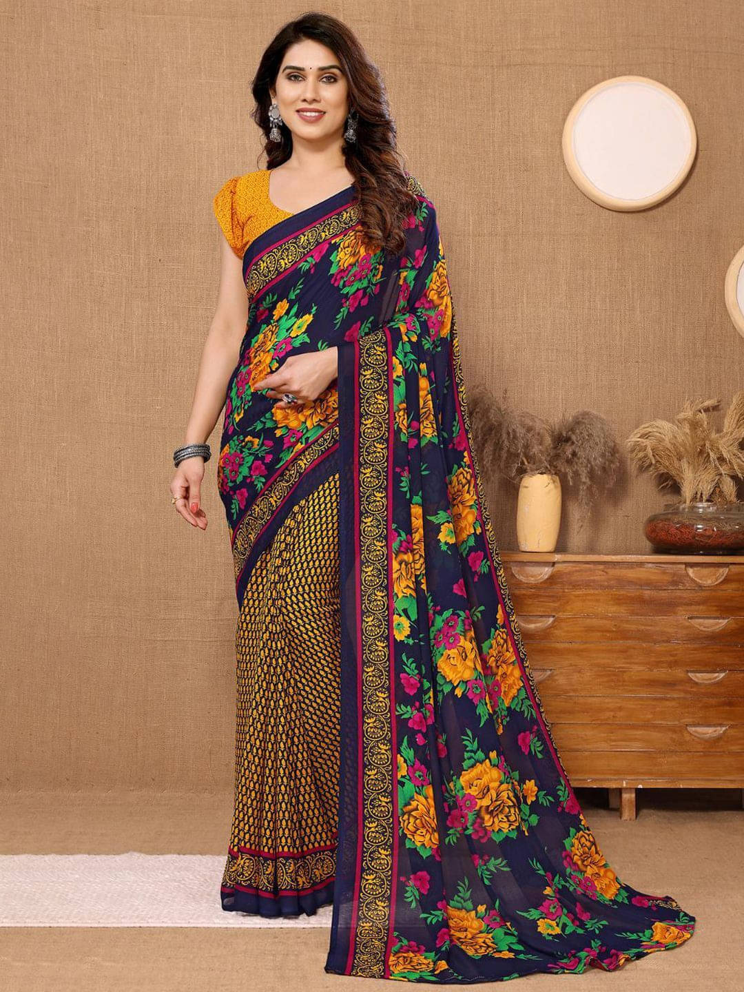     			ANAND SAREES Georgette Printed Regular Saree With Unstitched Blouse Piece ( Yellow )