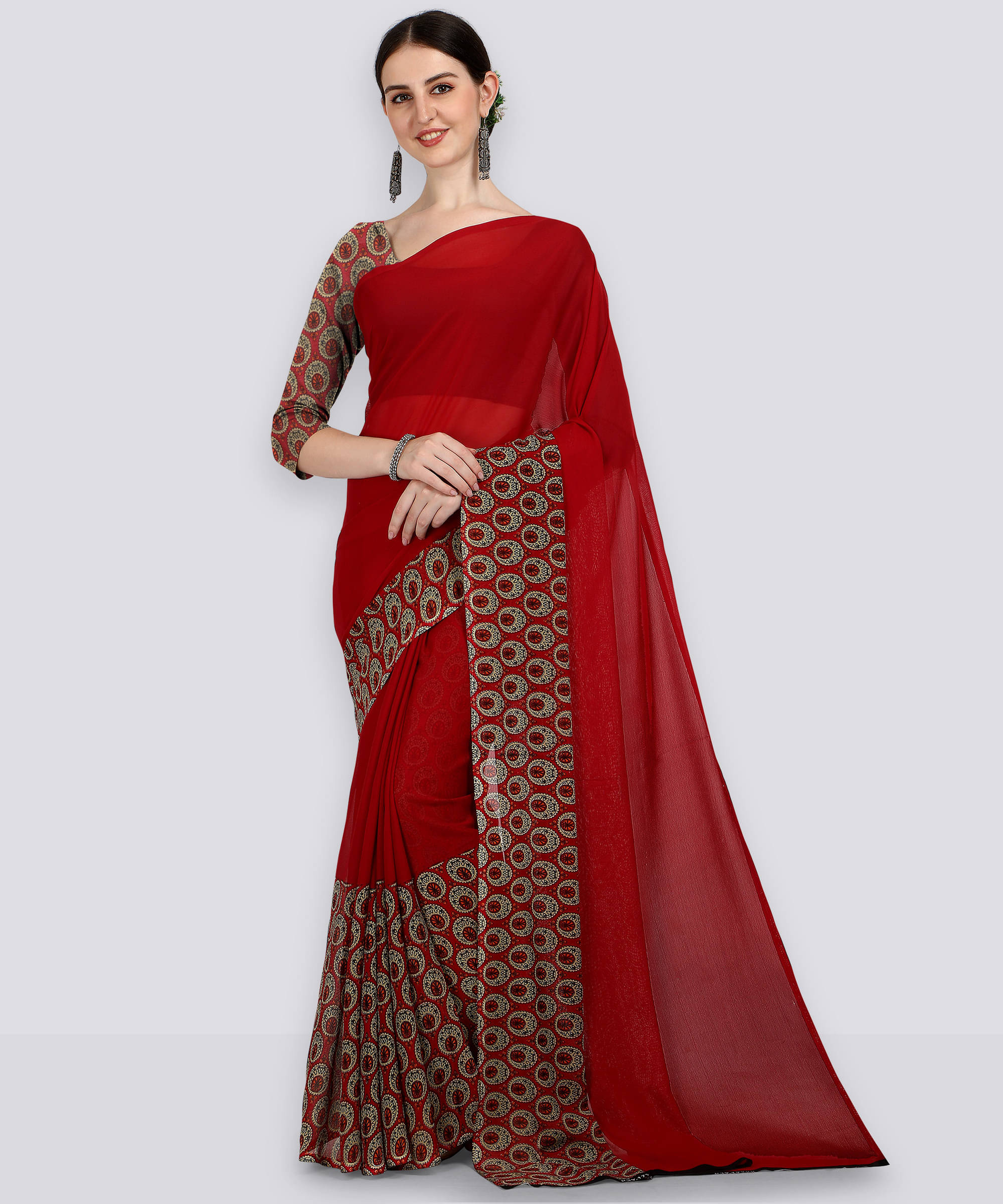     			ANAND SAREES Georgette Printed Regular Saree With Unstitched Blouse Piece ( Red )