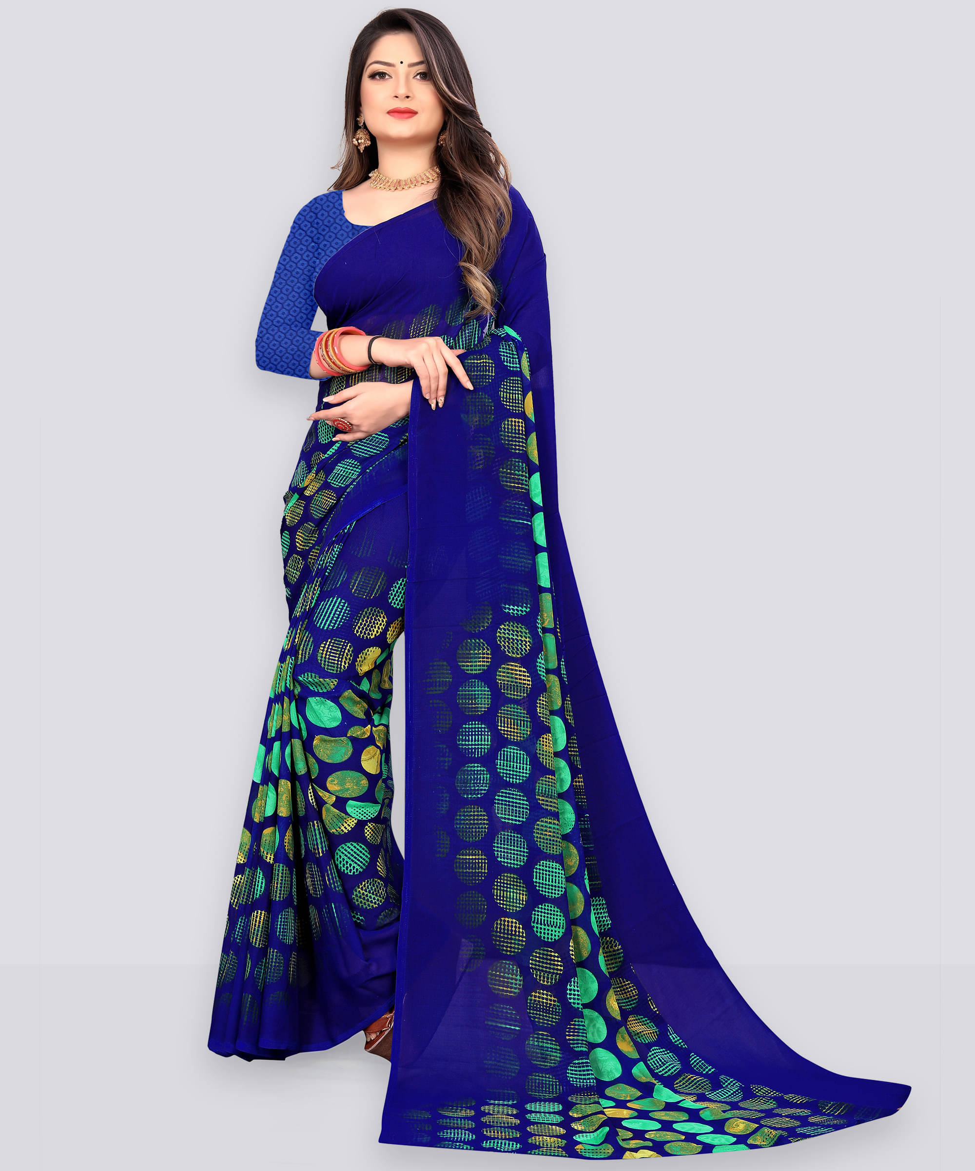     			ANAND SAREES Georgette Printed Regular Saree With Unstitched Blouse Piece ( Blue )