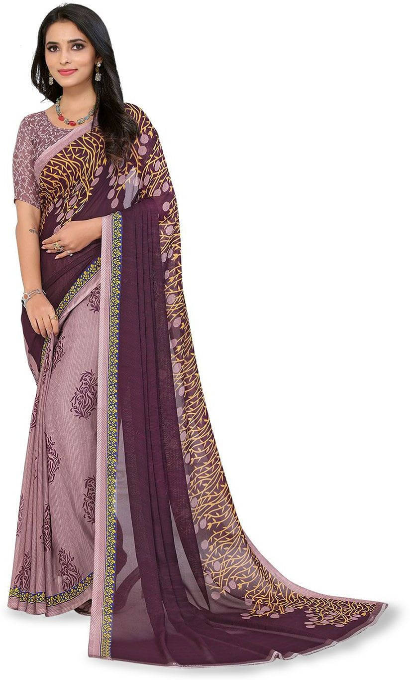     			ANAND SAREES Georgette Printed Regular Saree With Unstitched Blouse Piece ( White )