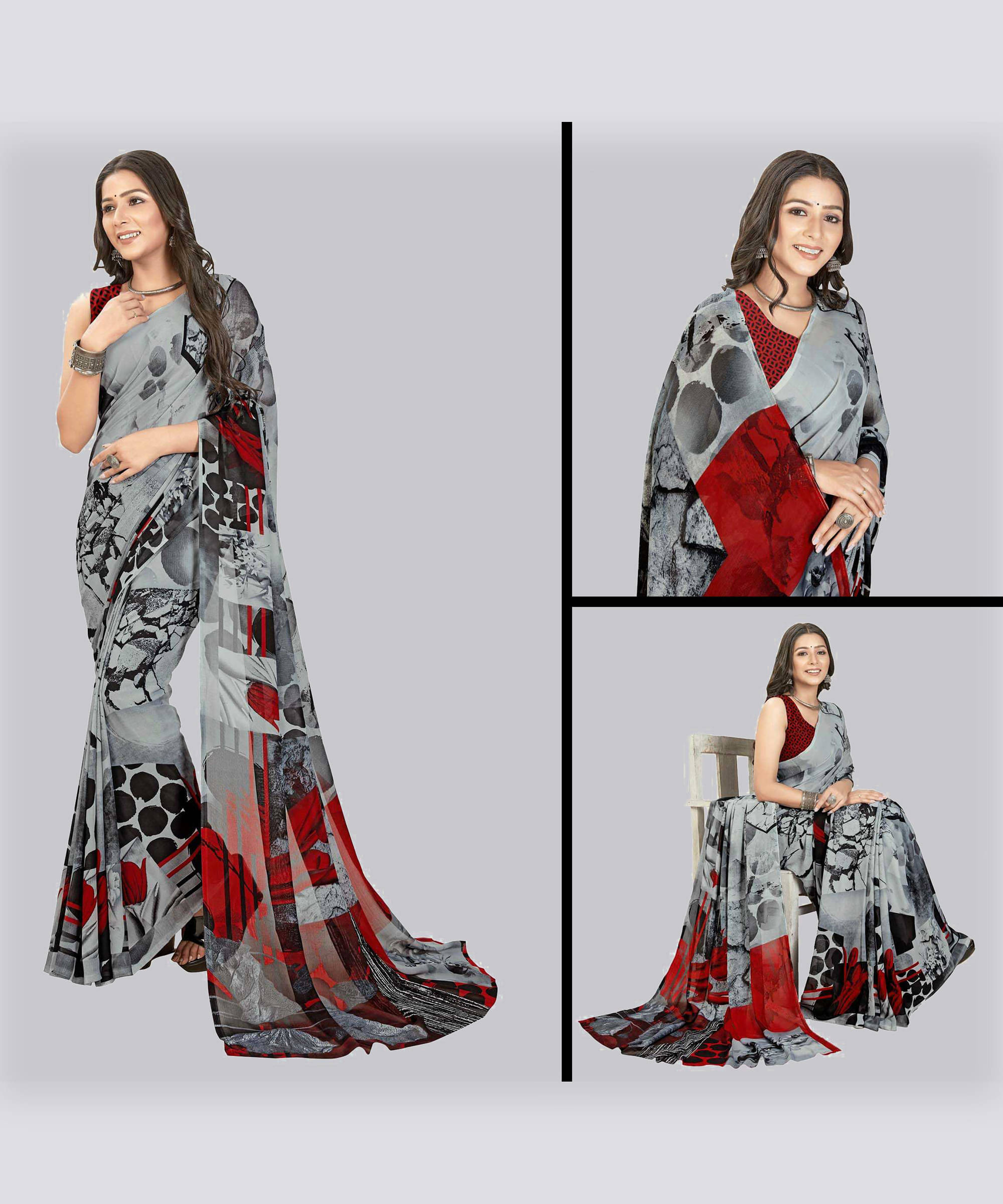 ANAND SAREES Georgette Printed Regular Saree With Unstitched Blouse Piece ( Light Blue ) ANAND SAREES Georgette Printed Regular Saree With Unstitched Blouse Piece ( Light Blue )