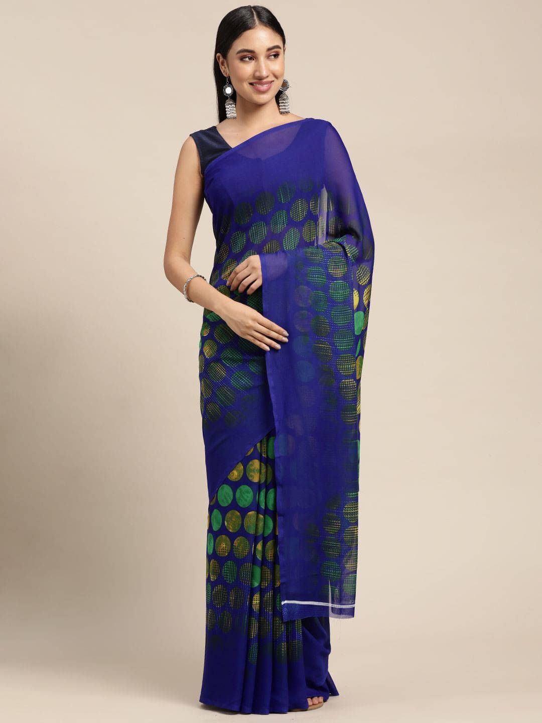     			ANAND SAREES Georgette Printed Regular Saree With Unstitched Blouse Piece ( Blue )