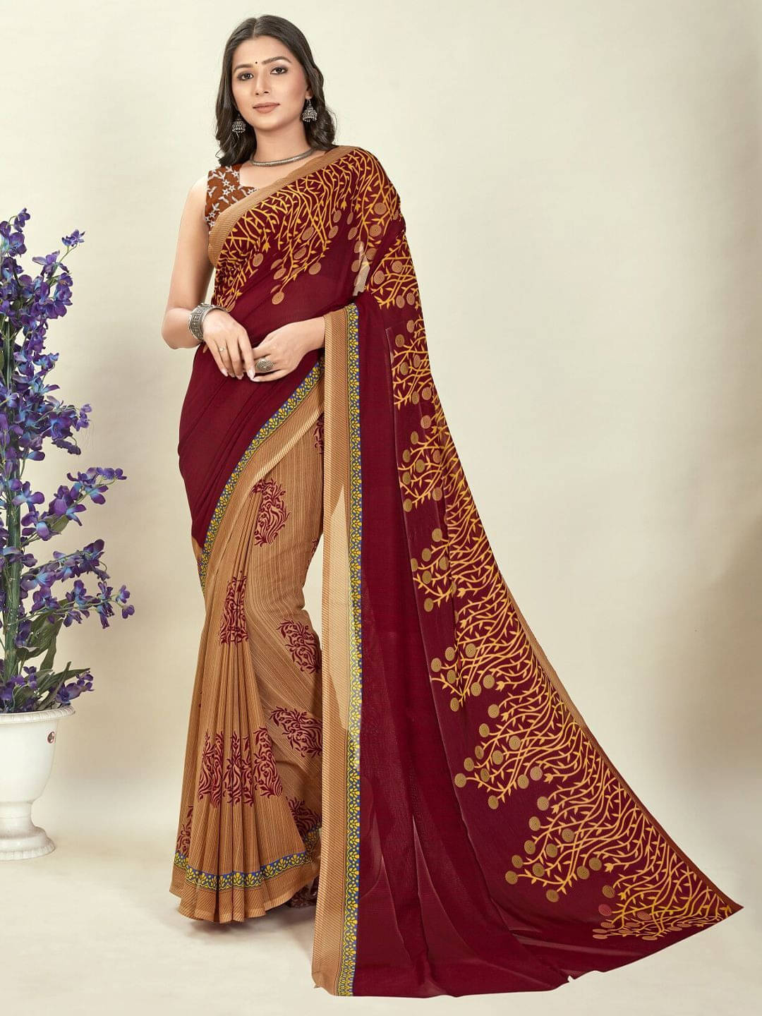     			ANAND SAREES Georgette Printed Regular Saree With Unstitched Blouse Piece ( Brown )