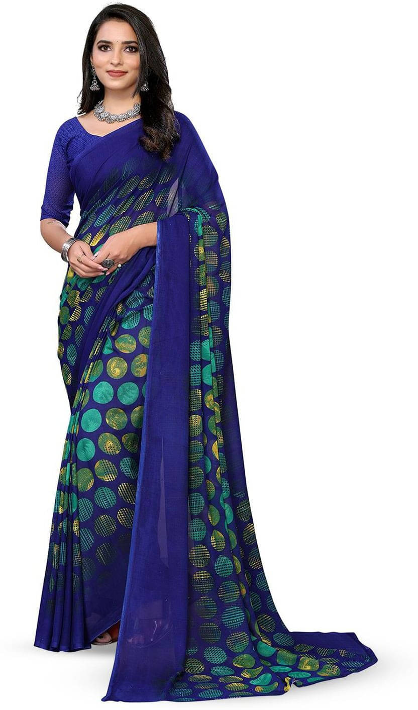     			ANAND SAREES Georgette Printed Regular Saree With Unstitched Blouse Piece ( Blue )