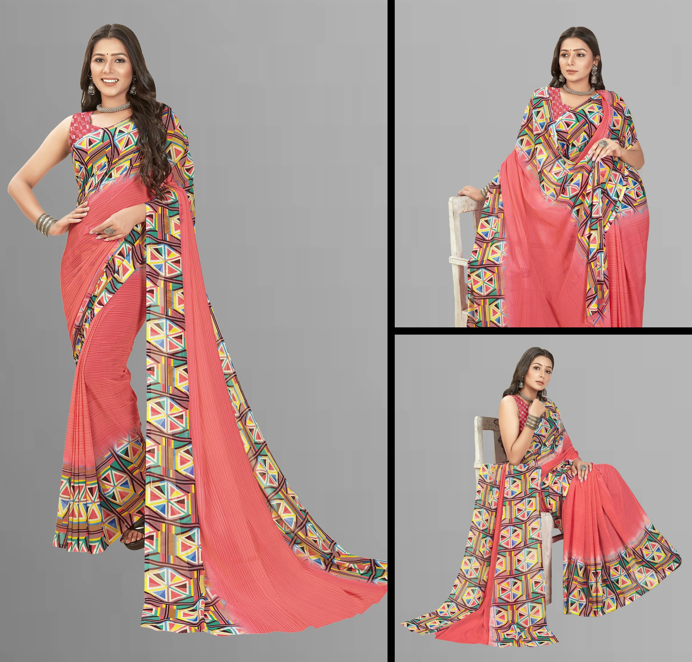 ANAND SAREES Georgette Printed Regular Saree With Unstitched Blouse Piece ( Pink ) ANAND SAREES Georgette Printed Regular Saree With Unstitched Blouse Piece ( Pink )