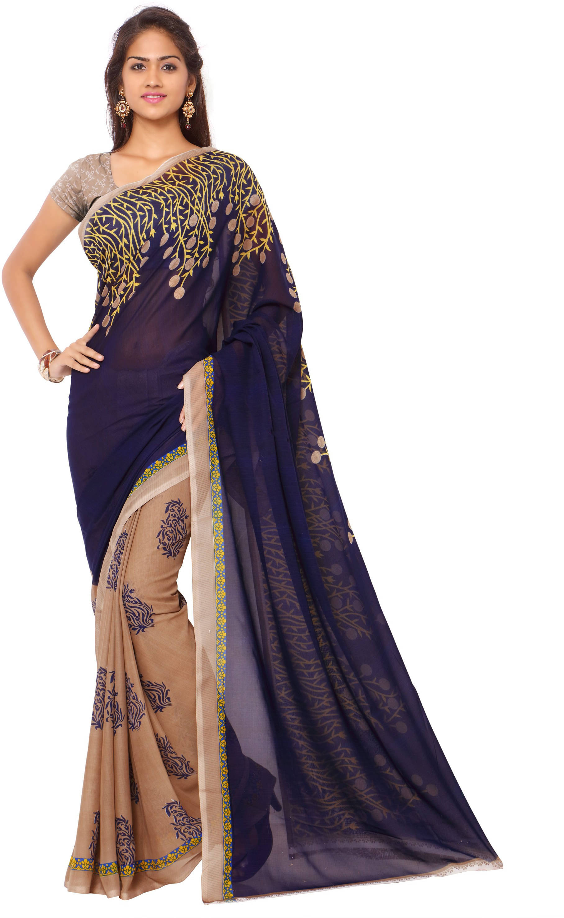 ANAND SAREES Georgette Printed Regular Saree With Unstitched Blouse Piece ( Brown ) ANAND SAREES Georgette Printed Regular Saree With Unstitched Blouse Piece ( Brown )