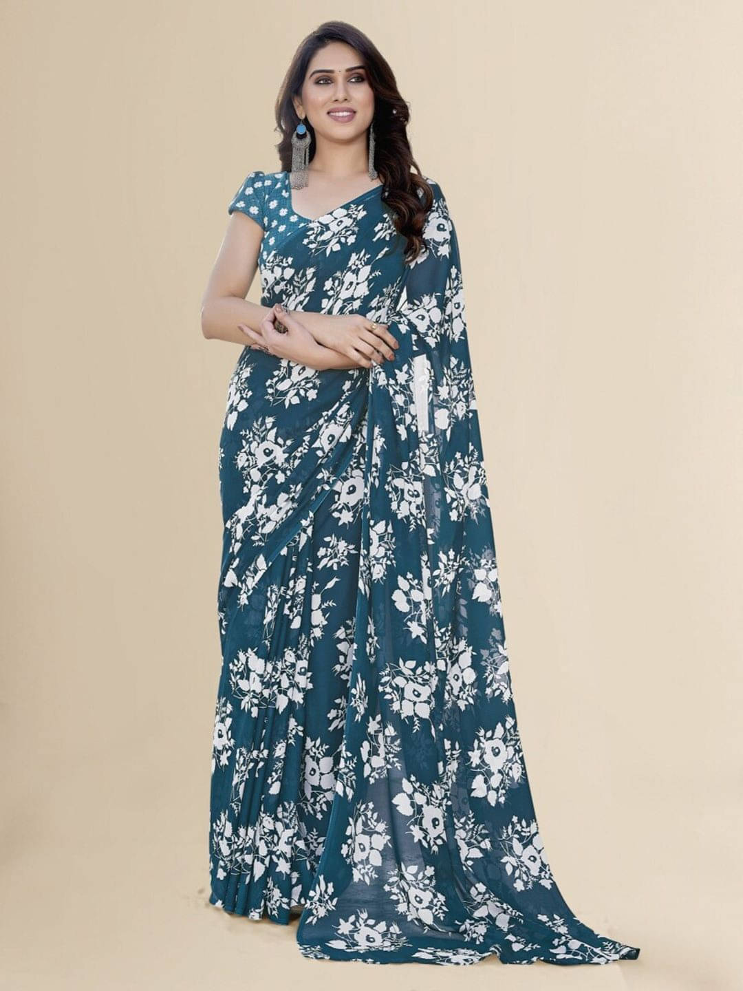     			ANAND SAREES Georgette Printed Regular Saree With Unstitched Blouse Piece ( Green )