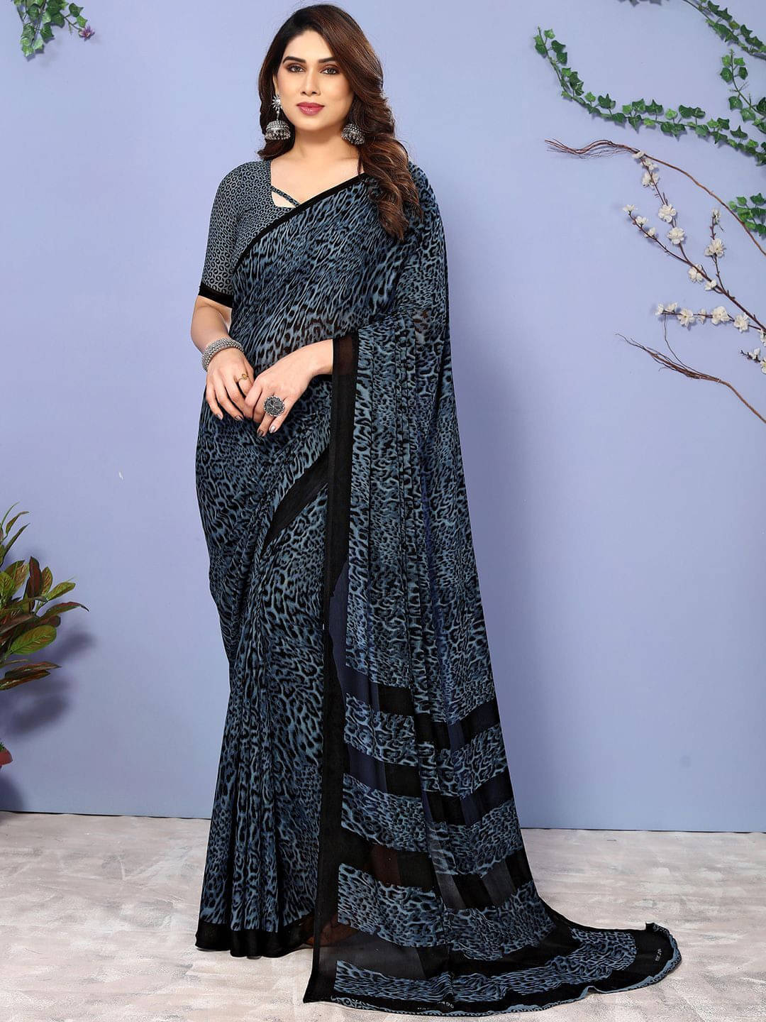 ANAND SAREES Georgette Printed Regular Saree With Unstitched Blouse Piece ( Blue ) ANAND SAREES Georgette Printed Regular Saree With Unstitched Blouse Piece ( Blue )