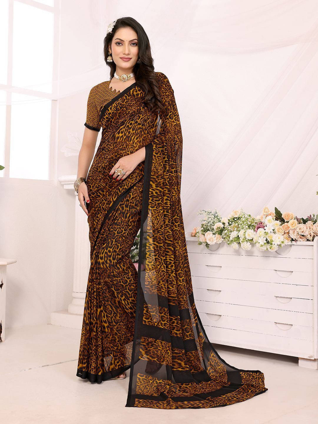     			ANAND SAREES Georgette Printed Regular Saree With Unstitched Blouse Piece ( Yellow )