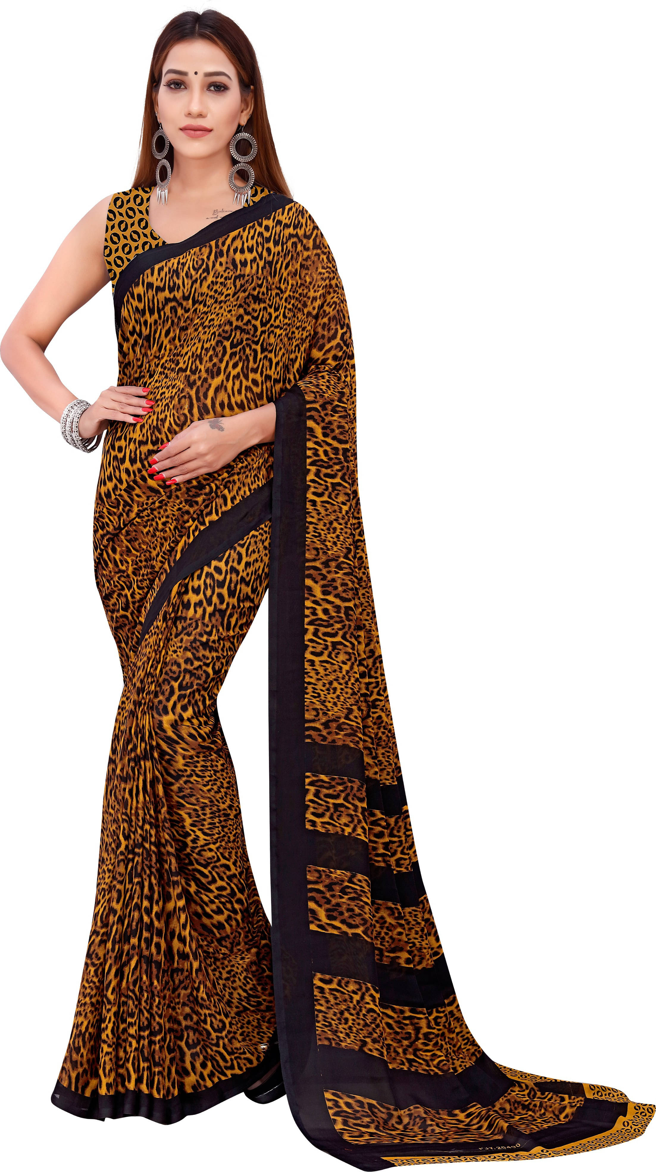 ANAND SAREES Georgette Printed Regular Saree With Unstitched Blouse Piece ( Mustard ) ANAND SAREES Georgette Printed Regular Saree With Unstitched Blouse Piece ( Mustard )