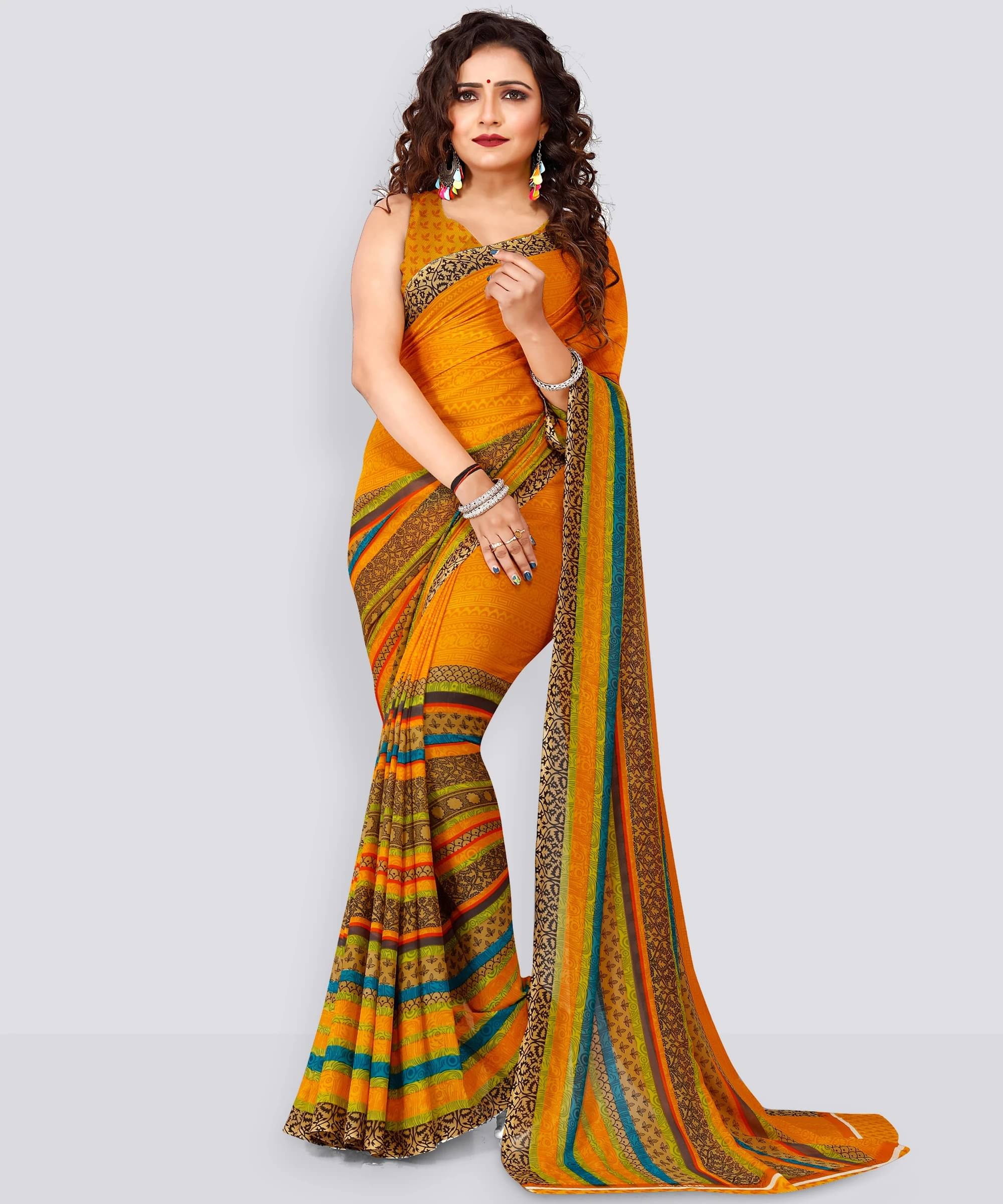     			ANAND SAREES Georgette Printed Regular Saree With Unstitched Blouse Piece ( Yellow )