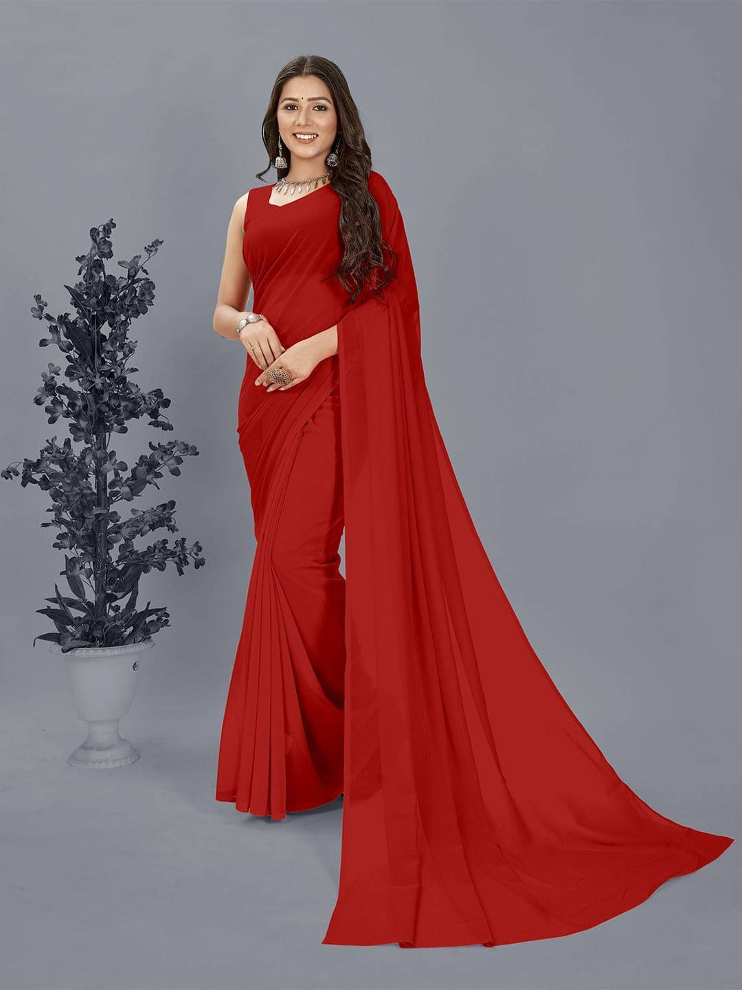 ANAND SAREES Georgette Printed Regular Saree With Unstitched Blouse Piece ( Red ) ANAND SAREES Georgette Printed Regular Saree With Unstitched Blouse Piece ( Red )