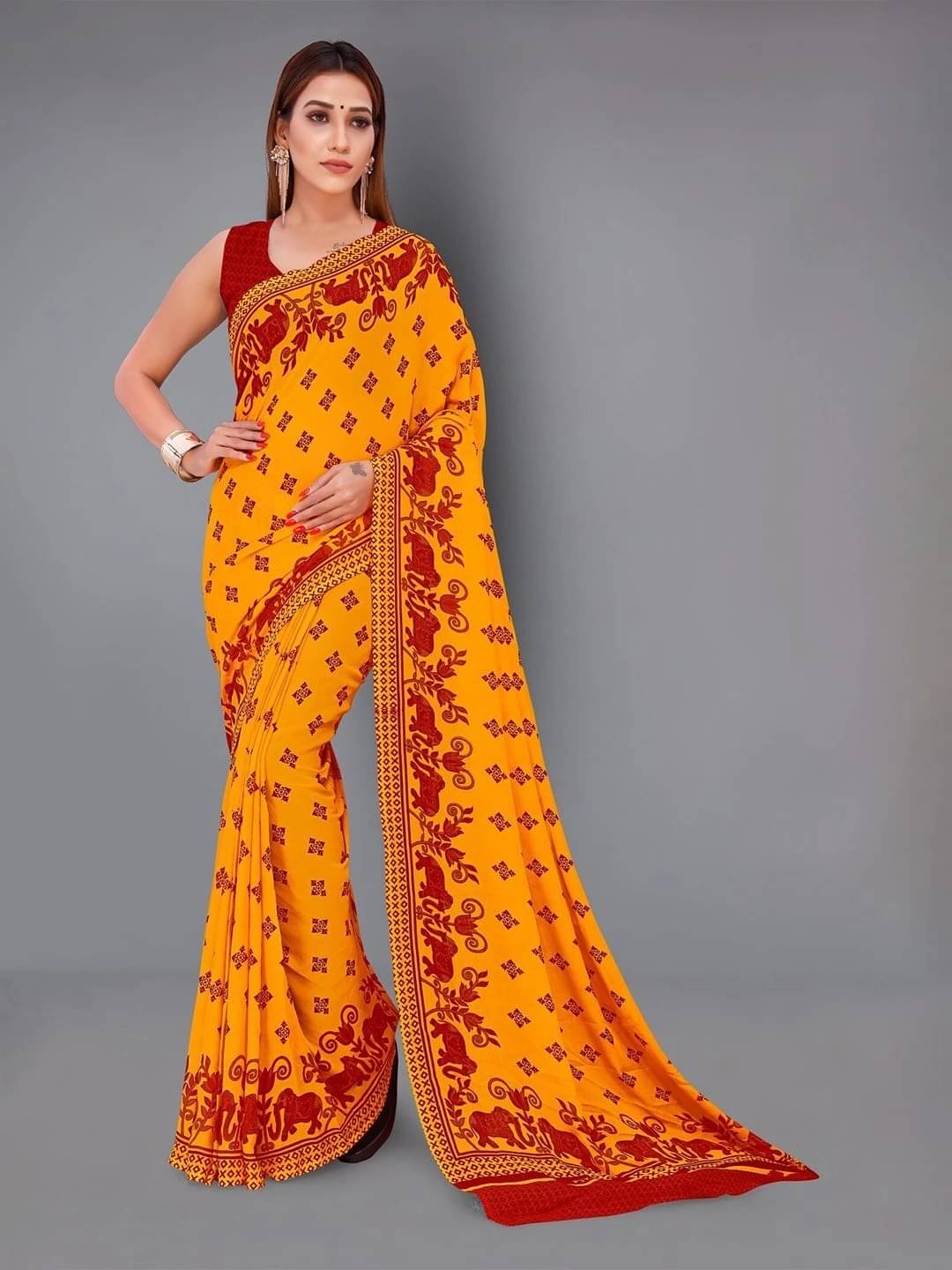     			ANAND SAREES Georgette Printed Regular Saree With Unstitched Blouse Piece ( Red )