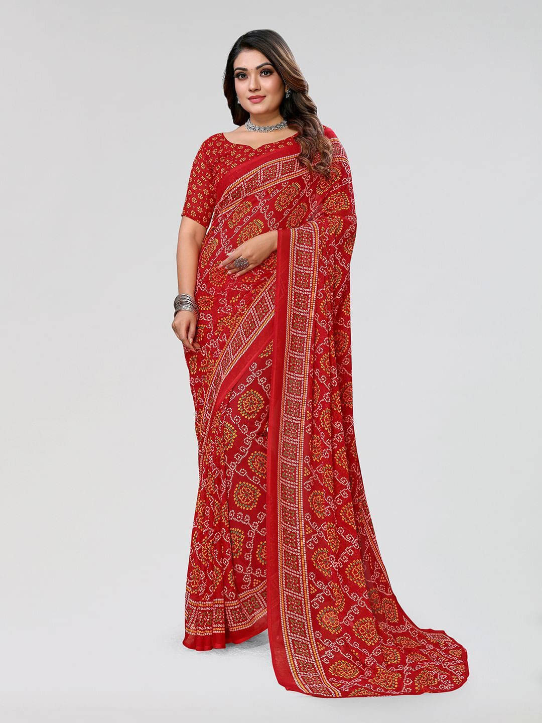 ANAND SAREES Georgette Printed Regular Saree With Unstitched Blouse Piece ( Red ) ANAND SAREES Georgette Printed Regular Saree With Unstitched Blouse Piece ( Red )