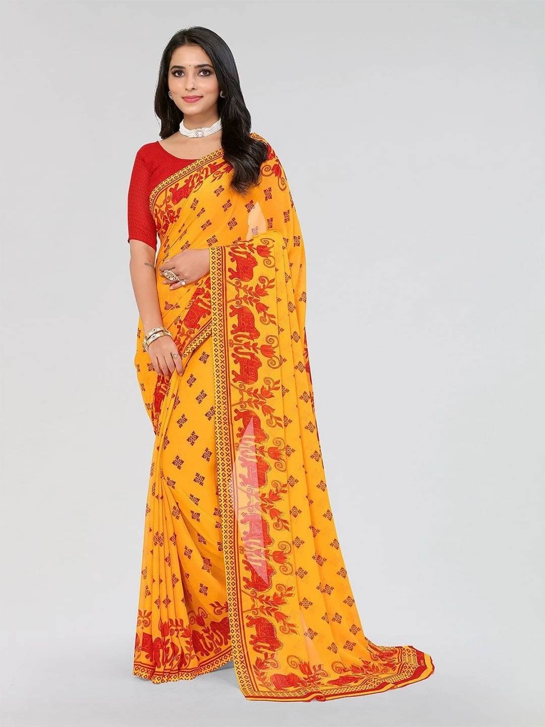     			ANAND SAREES Georgette Printed Regular Saree With Unstitched Blouse Piece ( Red )
