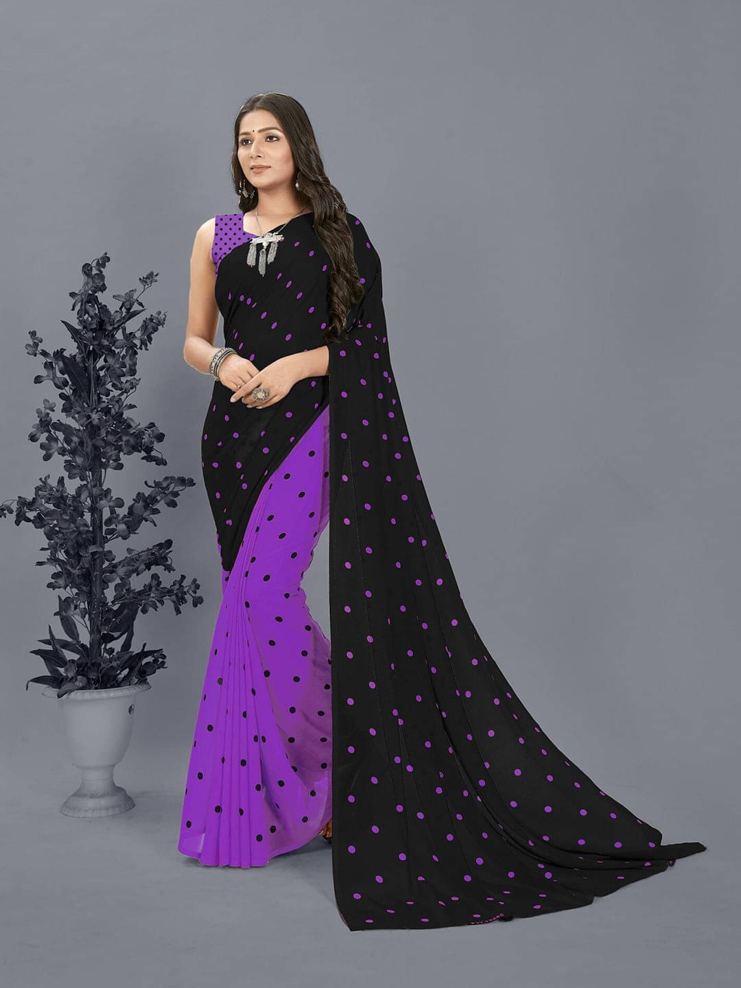 ANAND SAREES Georgette Printed Regular Saree With Unstitched Blouse Piece ( Purple ) ANAND SAREES Georgette Printed Regular Saree With Unstitched Blouse Piece ( Purple )