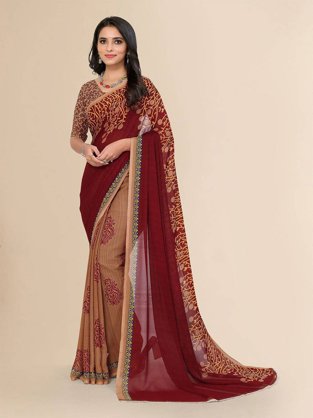     			ANAND SAREES Georgette Printed Regular Saree With Unstitched Blouse Piece ( Red )