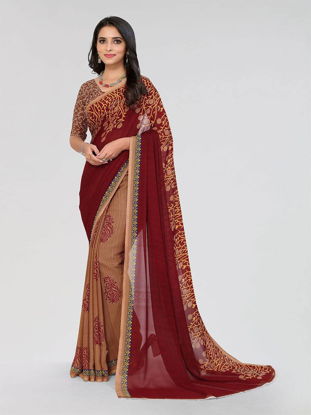     			ANAND SAREES Georgette Printed Regular Saree With Unstitched Blouse Piece ( Red )