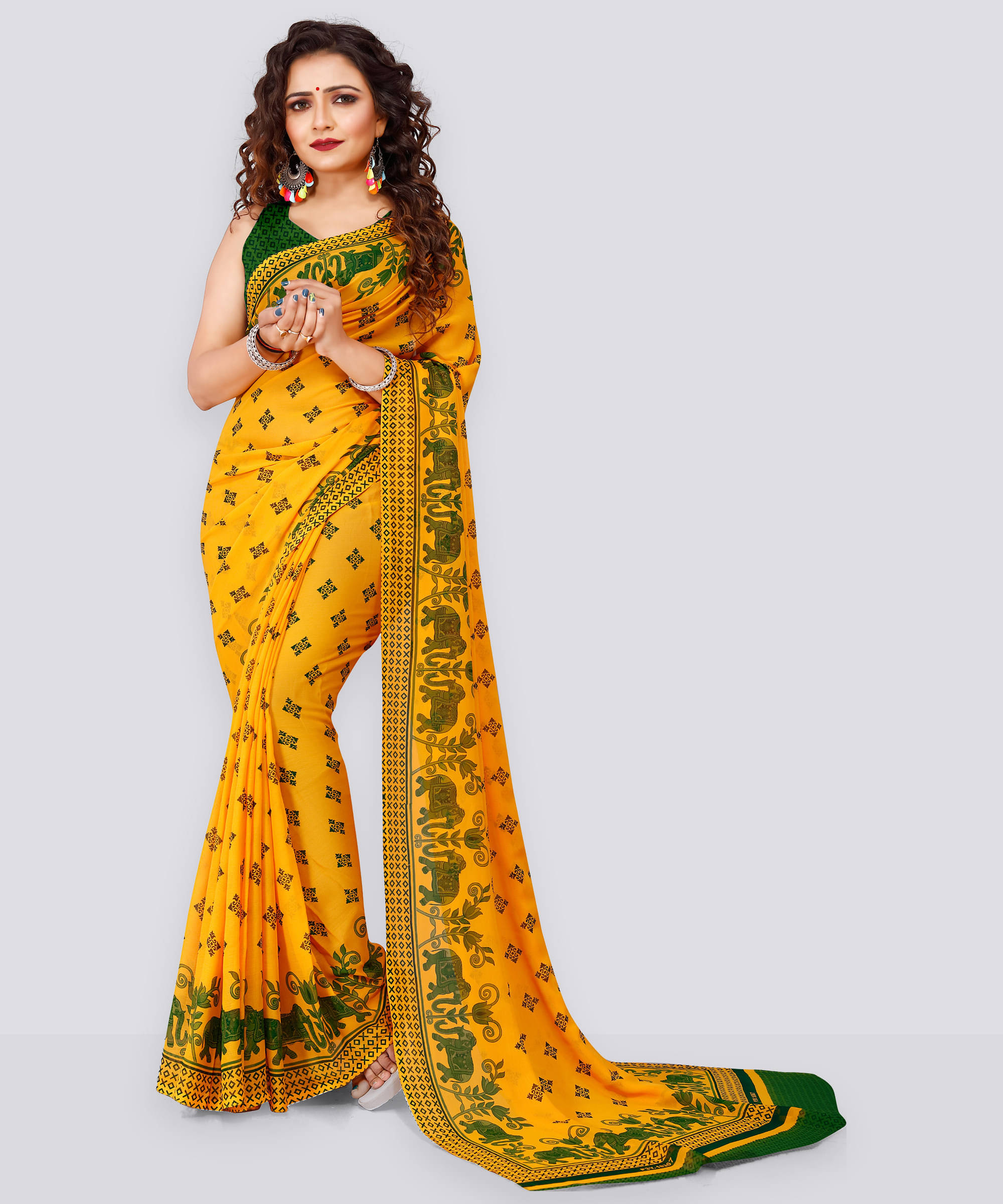 ANAND SAREES Georgette Printed Regular Saree With Unstitched Blouse Piece ( Multicolor )     			ANAND SAREES Georgette Printed Regular Saree With Unstitched Blouse Piece ( Multicolor )