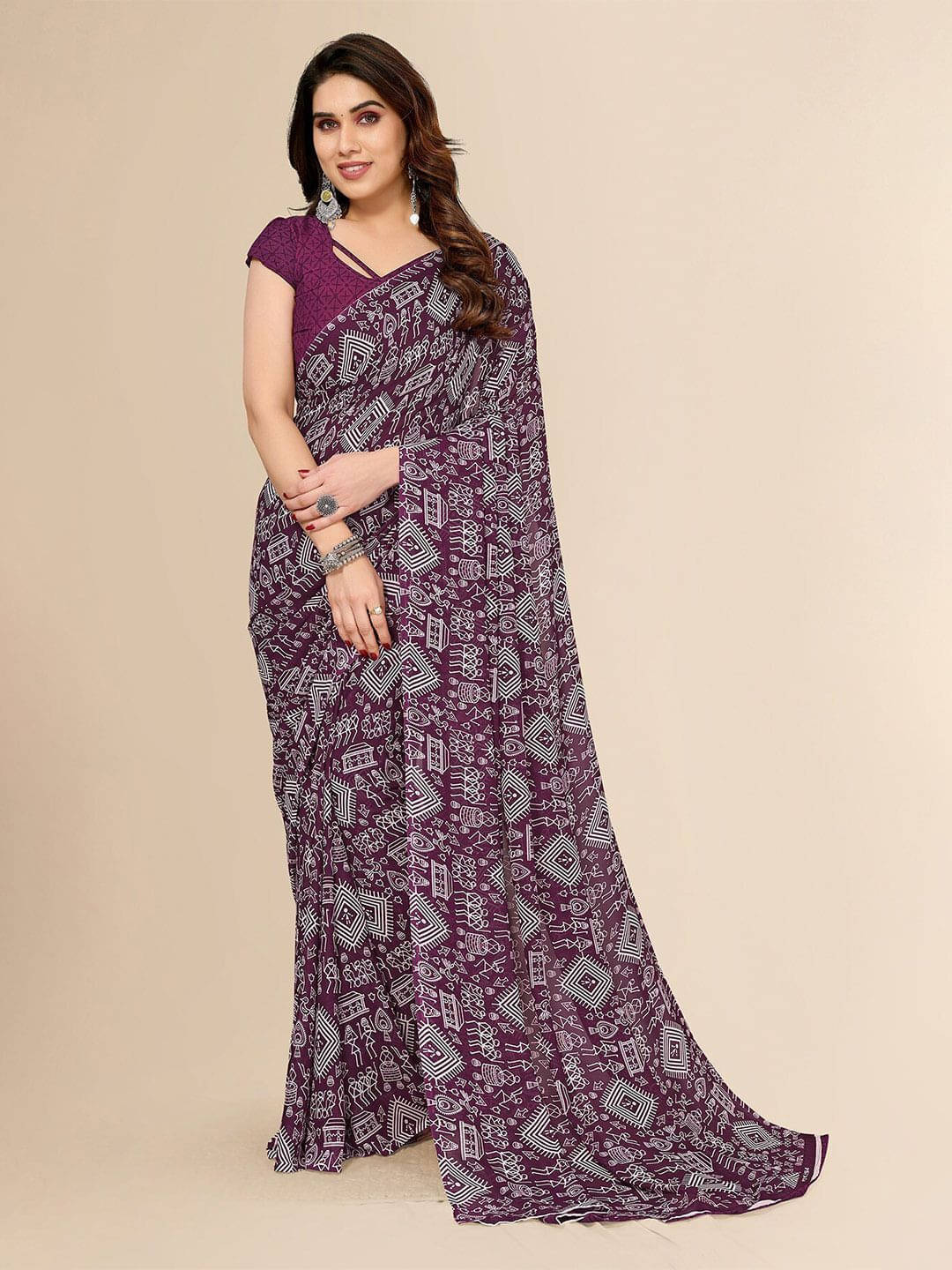     			ANAND SAREES Georgette Printed Regular Saree With Unstitched Blouse Piece ( Purple )