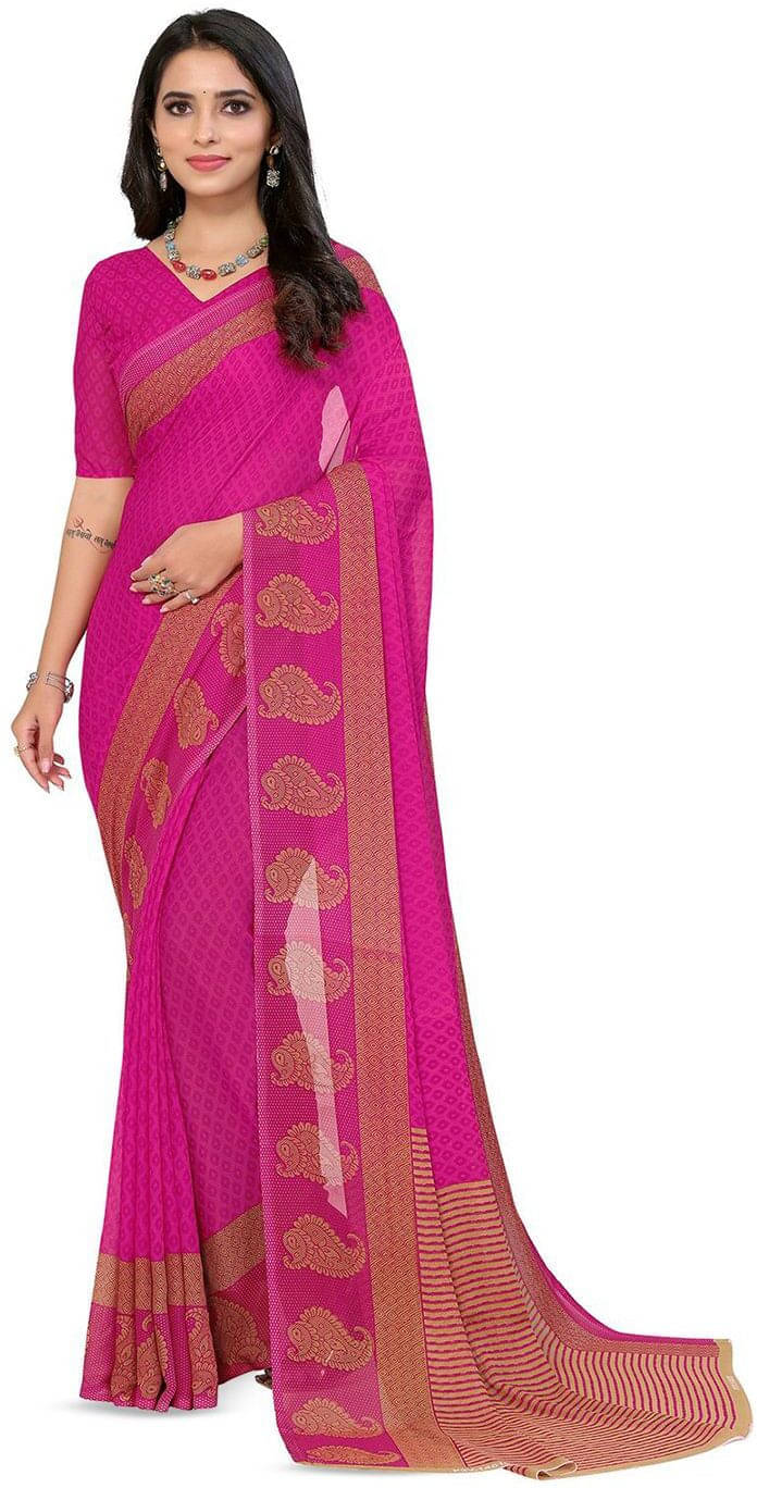     			ANAND SAREES Georgette Printed Regular Saree With Unstitched Blouse Piece ( Pink )