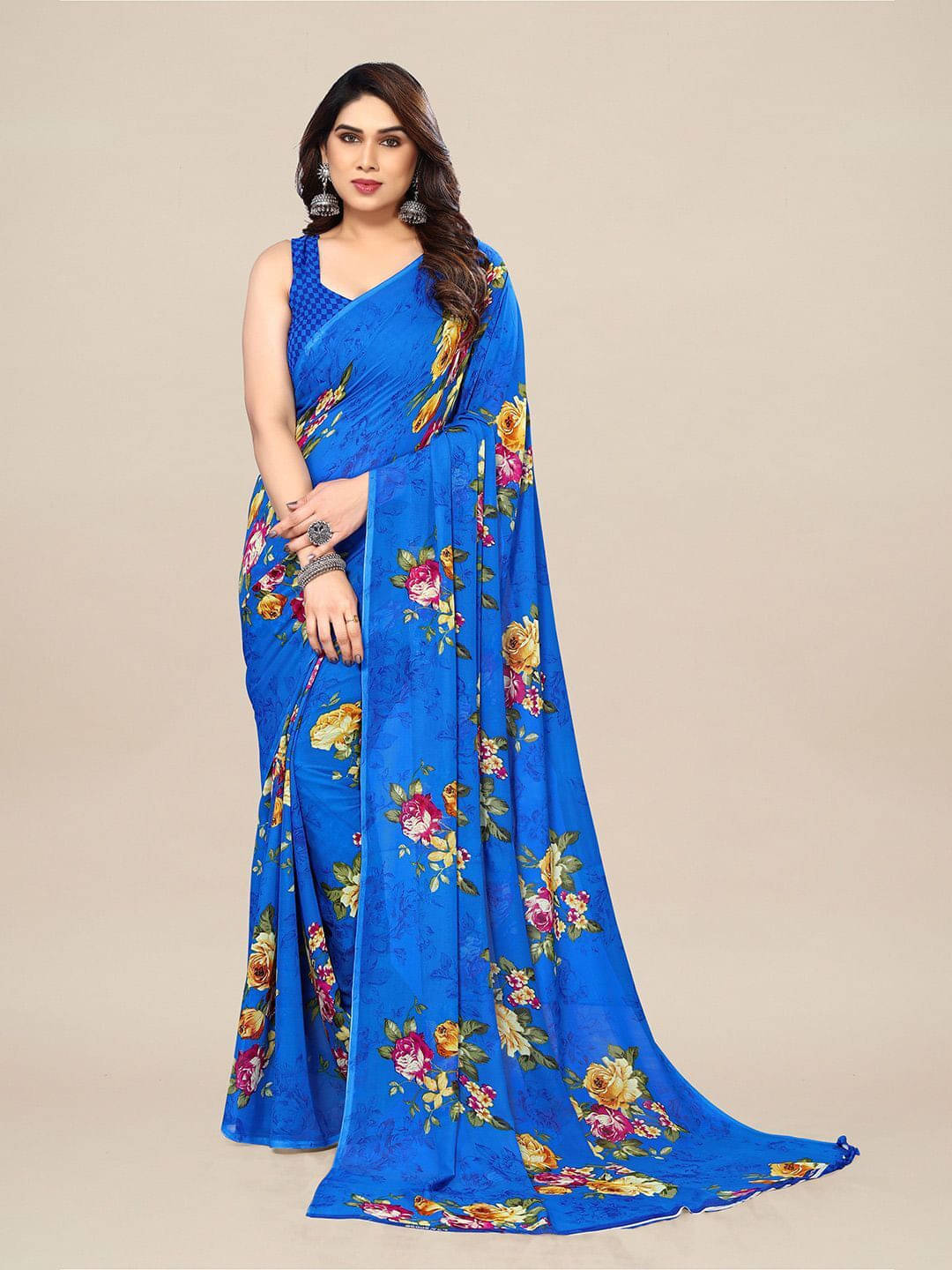     			ANAND SAREES Georgette Printed Regular Saree With Unstitched Blouse Piece ( Blue )