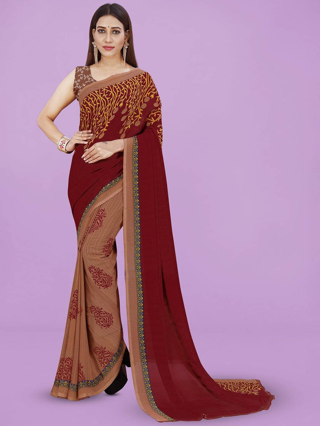     			ANAND SAREES Georgette Printed Regular Saree With Unstitched Blouse Piece ( Maroon )