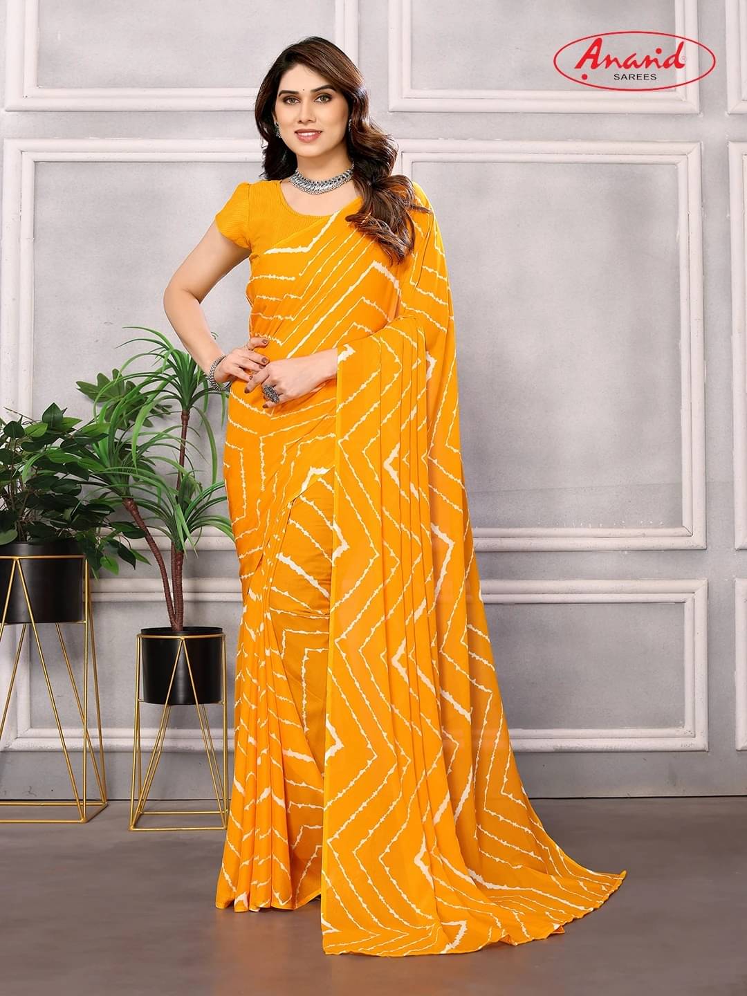 ANAND SAREES Georgette Printed Regular Saree With Unstitched Blouse Piece ( Yellow ) ANAND SAREES Georgette Printed Regular Saree With Unstitched Blouse Piece ( Yellow )