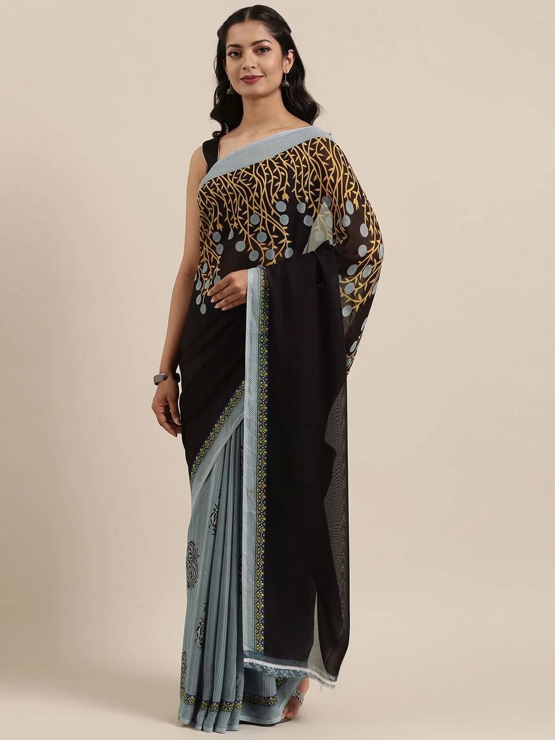    			ANAND SAREES Georgette Printed Regular Saree With Unstitched Blouse Piece ( Black )