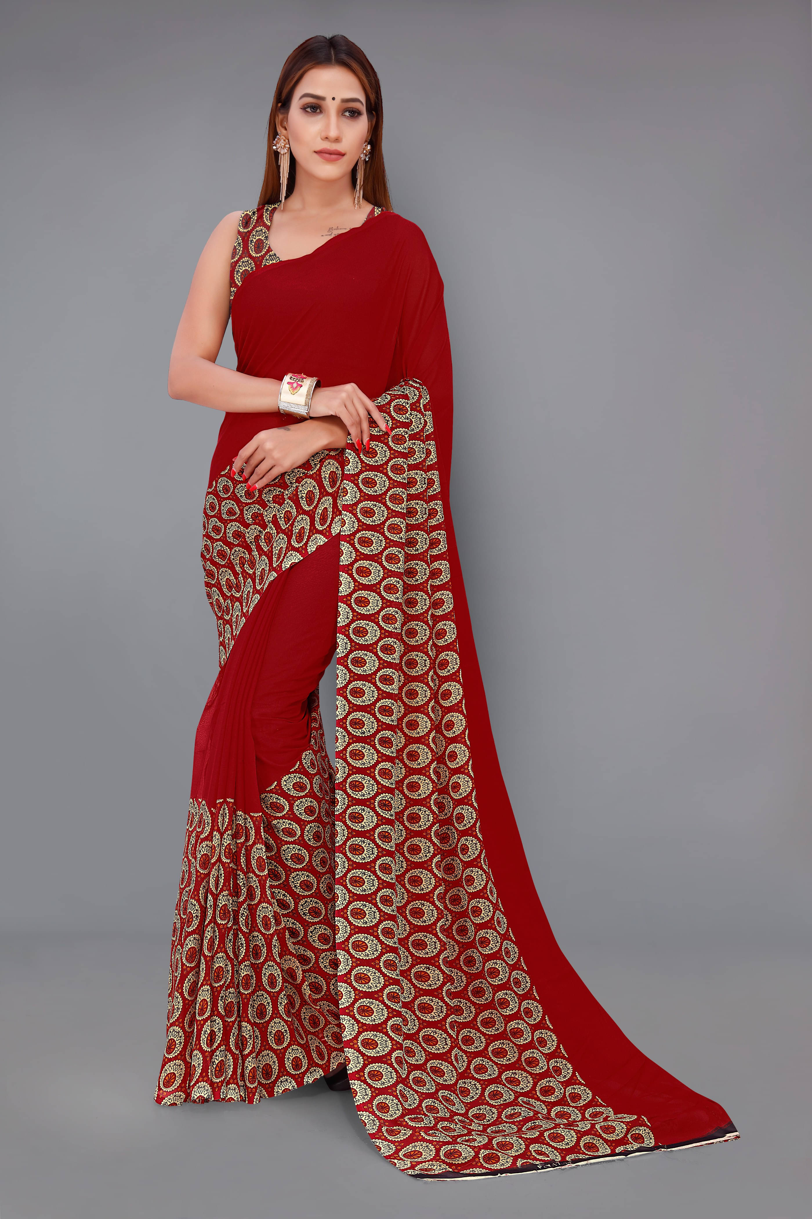     			ANAND SAREES Georgette Printed Regular Saree With Unstitched Blouse Piece ( Maroon )