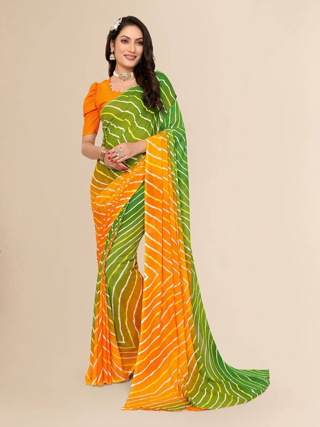 ANAND SAREES Georgette Printed Regular Saree With Unstitched Blouse Piece ( Orange ) ANAND SAREES Georgette Printed Regular Saree With Unstitched Blouse Piece ( Orange )