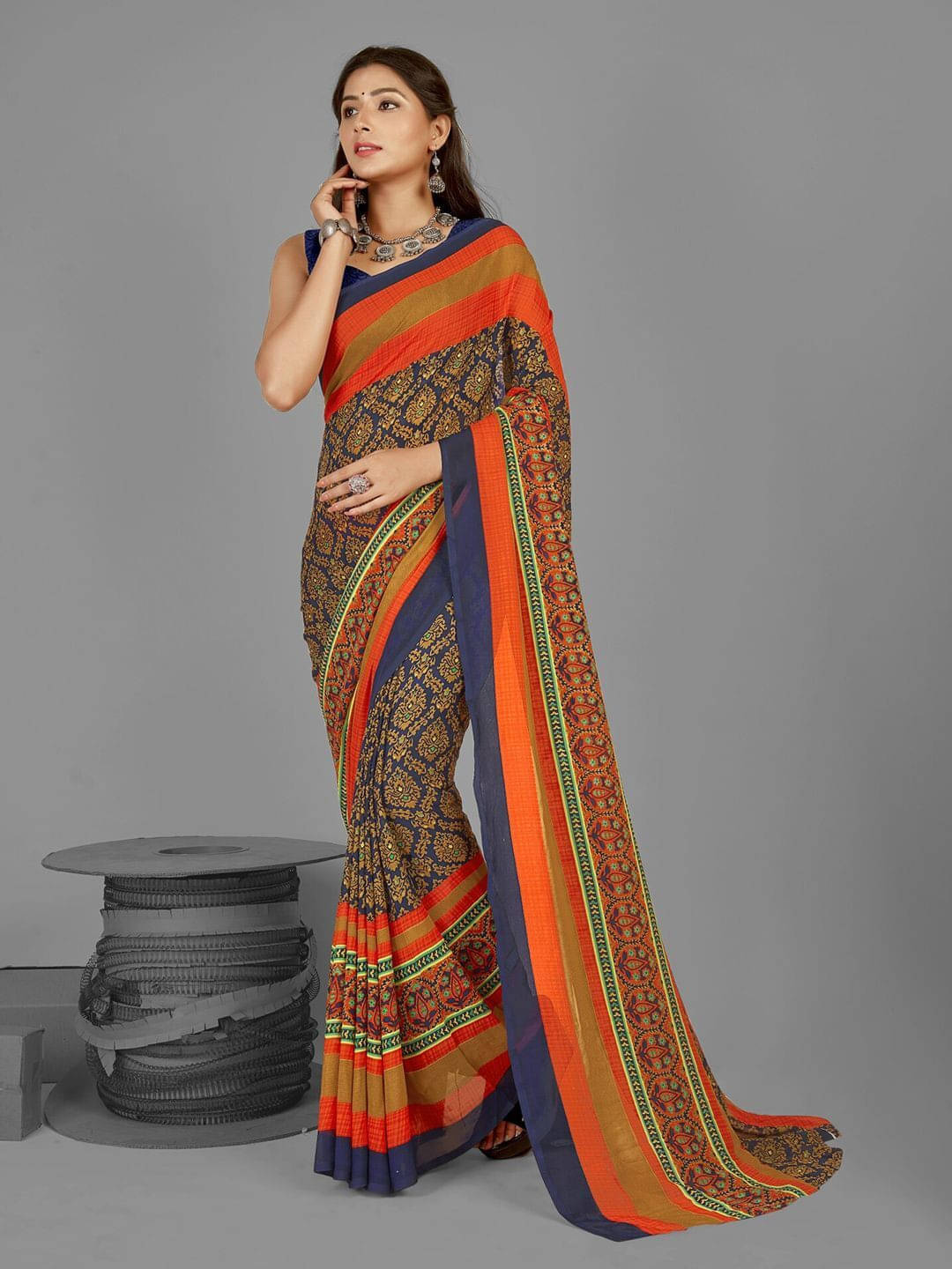 ANAND SAREES Georgette Printed Regular Saree With Unstitched Blouse Piece ( Blue ) ANAND SAREES Georgette Printed Regular Saree With Unstitched Blouse Piece ( Blue )