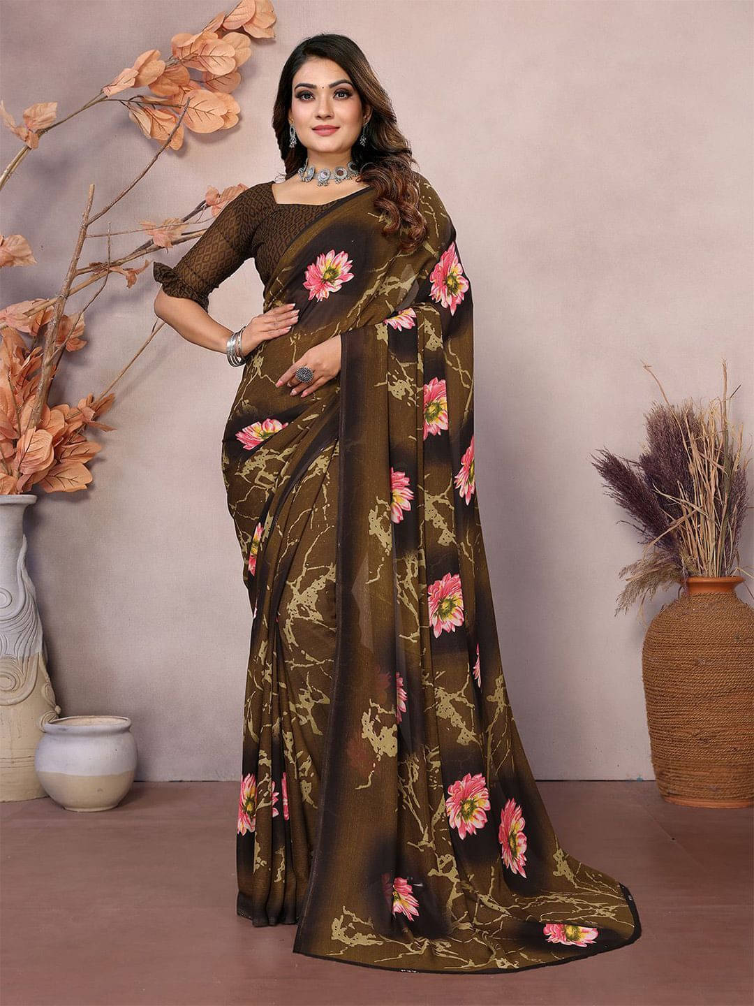 ANAND SAREES Georgette Printed Regular Saree With Unstitched Blouse Piece ( Green ) ANAND SAREES Georgette Printed Regular Saree With Unstitched Blouse Piece ( Green )