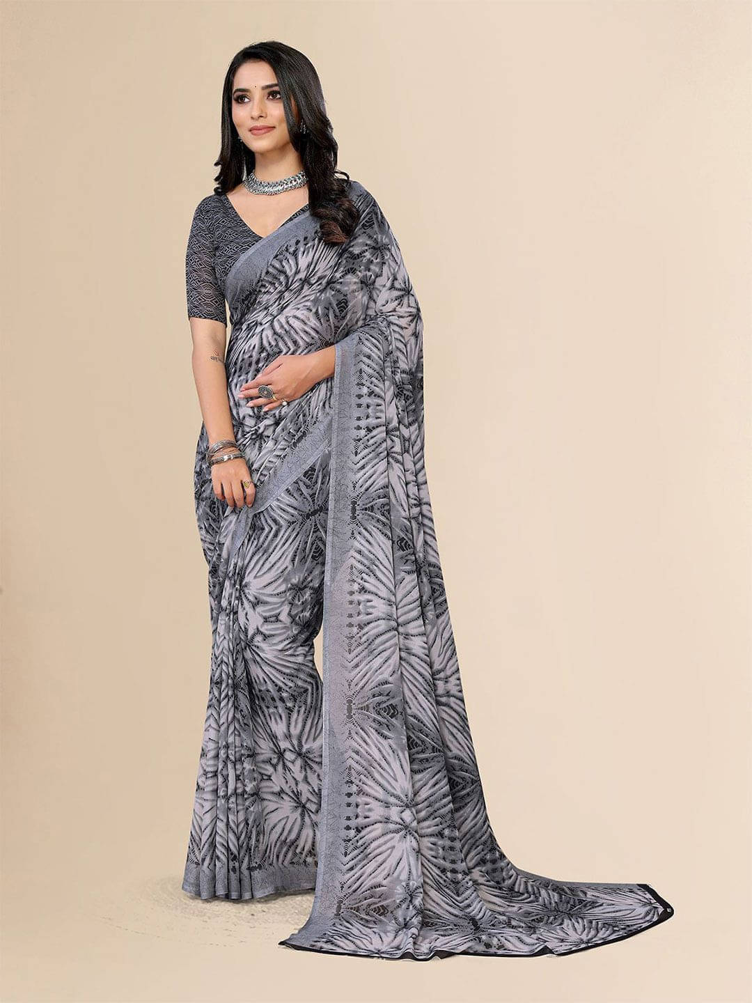     			ANAND SAREES Georgette Printed Regular Saree With Unstitched Blouse Piece ( Grey )