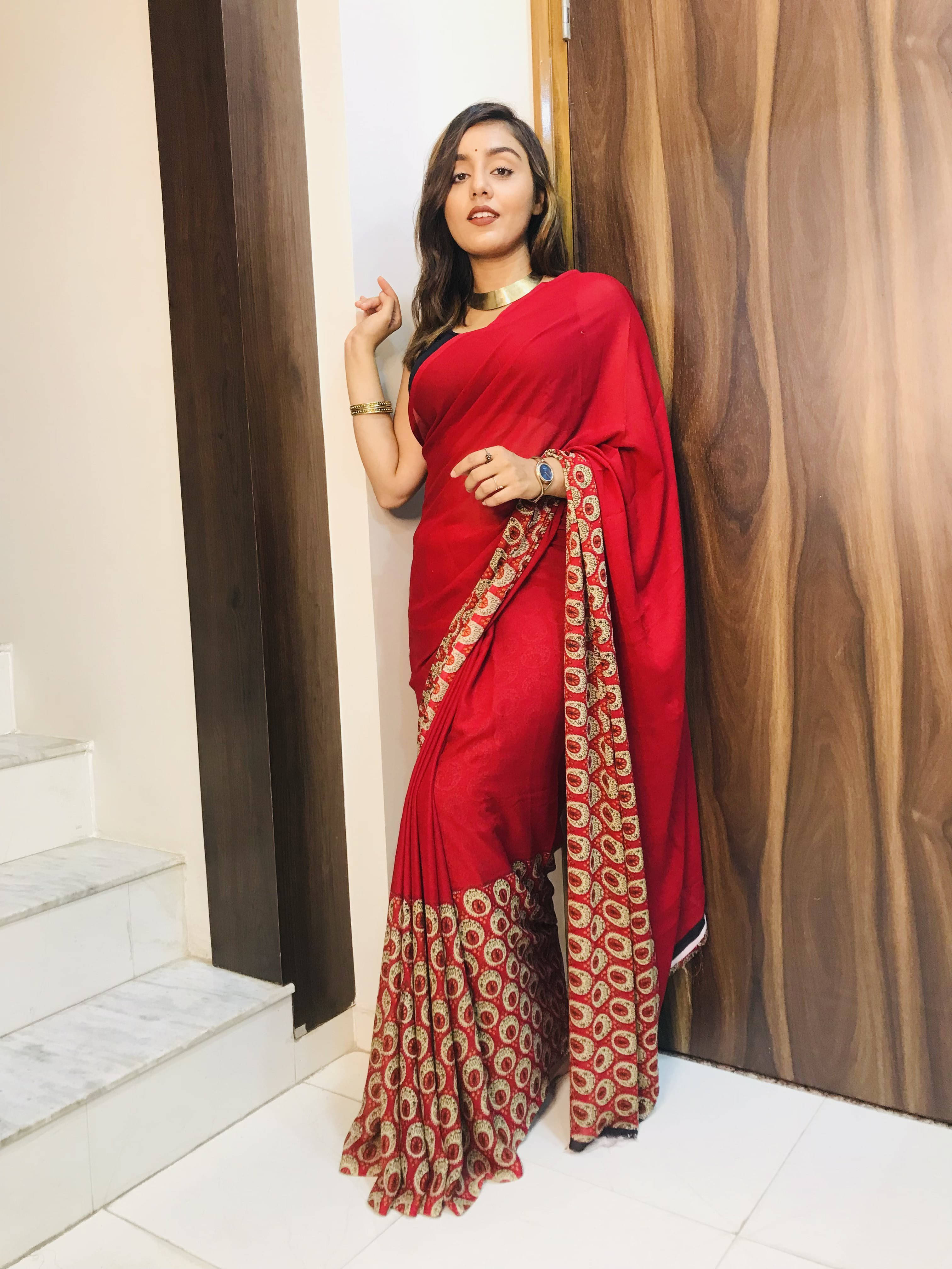 ANAND SAREES Georgette Printed Regular Saree With Unstitched Blouse Piece ( Red ) ANAND SAREES Georgette Printed Regular Saree With Unstitched Blouse Piece ( Red )