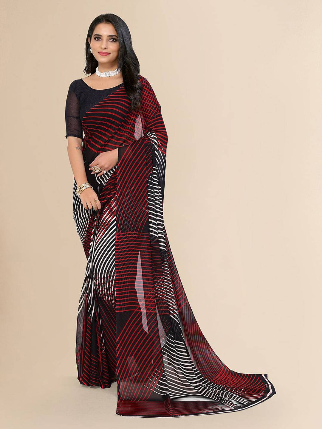 ANAND SAREES Georgette Printed Regular Saree With Unstitched Blouse Piece ( Black ) ANAND SAREES Georgette Printed Regular Saree With Unstitched Blouse Piece ( Black )