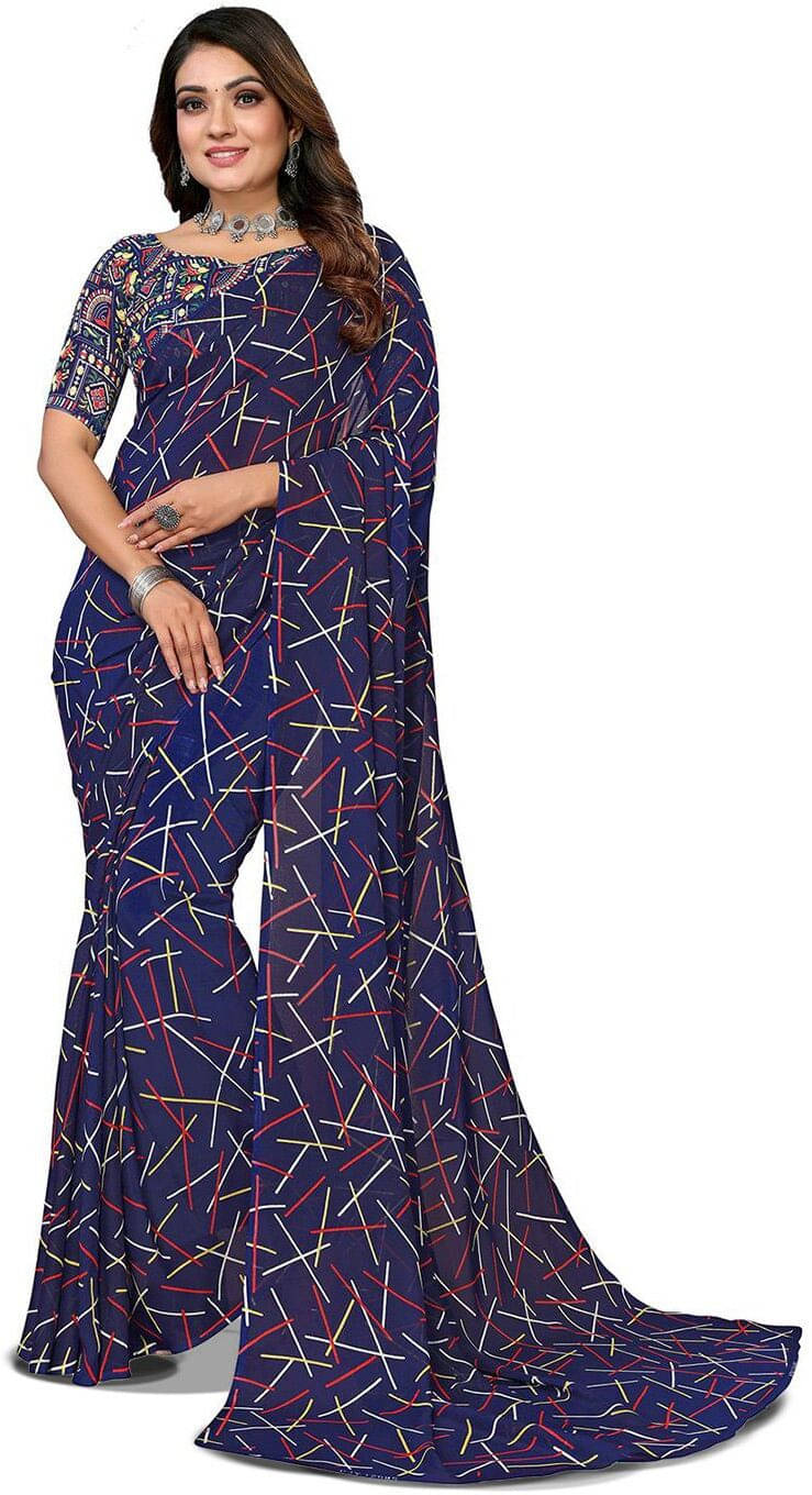     			ANAND SAREES Georgette Printed Regular Saree With Unstitched Blouse Piece ( Blue )