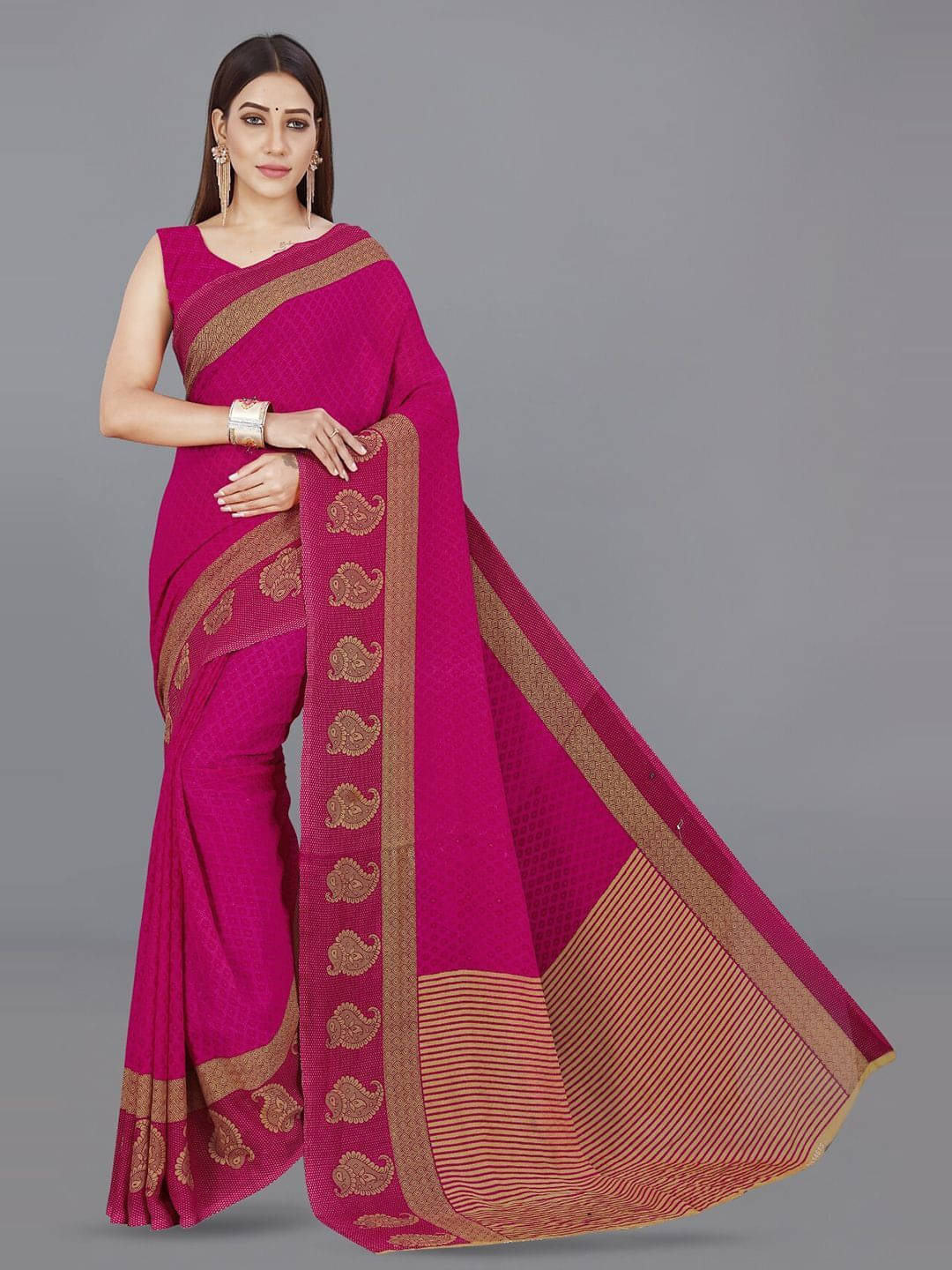 ANAND SAREES Georgette Printed Regular Saree With Unstitched Blouse Piece ( Pink ) ANAND SAREES Georgette Printed Regular Saree With Unstitched Blouse Piece ( Pink )