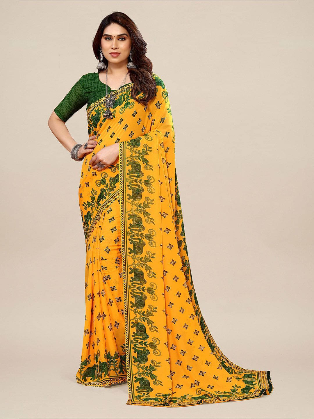     			ANAND SAREES Georgette Printed Regular Saree With Unstitched Blouse Piece ( Yellow )