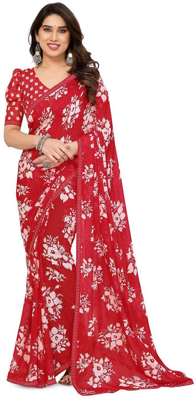 ANAND SAREES Georgette Printed Regular Saree With Unstitched Blouse Piece ( Red ) ANAND SAREES Georgette Printed Regular Saree With Unstitched Blouse Piece ( Red )